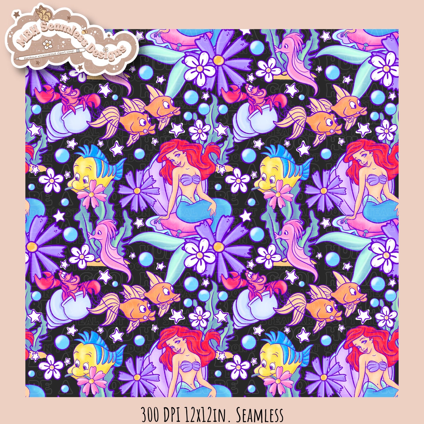 LIMITED EXCLUSIVE Starry Little Mermaid Seamless Pattern & PNG