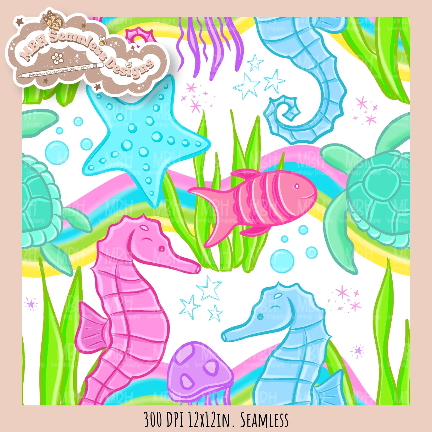 Vibrant Under the Sea Seamless Pattern MULTIPLE COLORWAYS