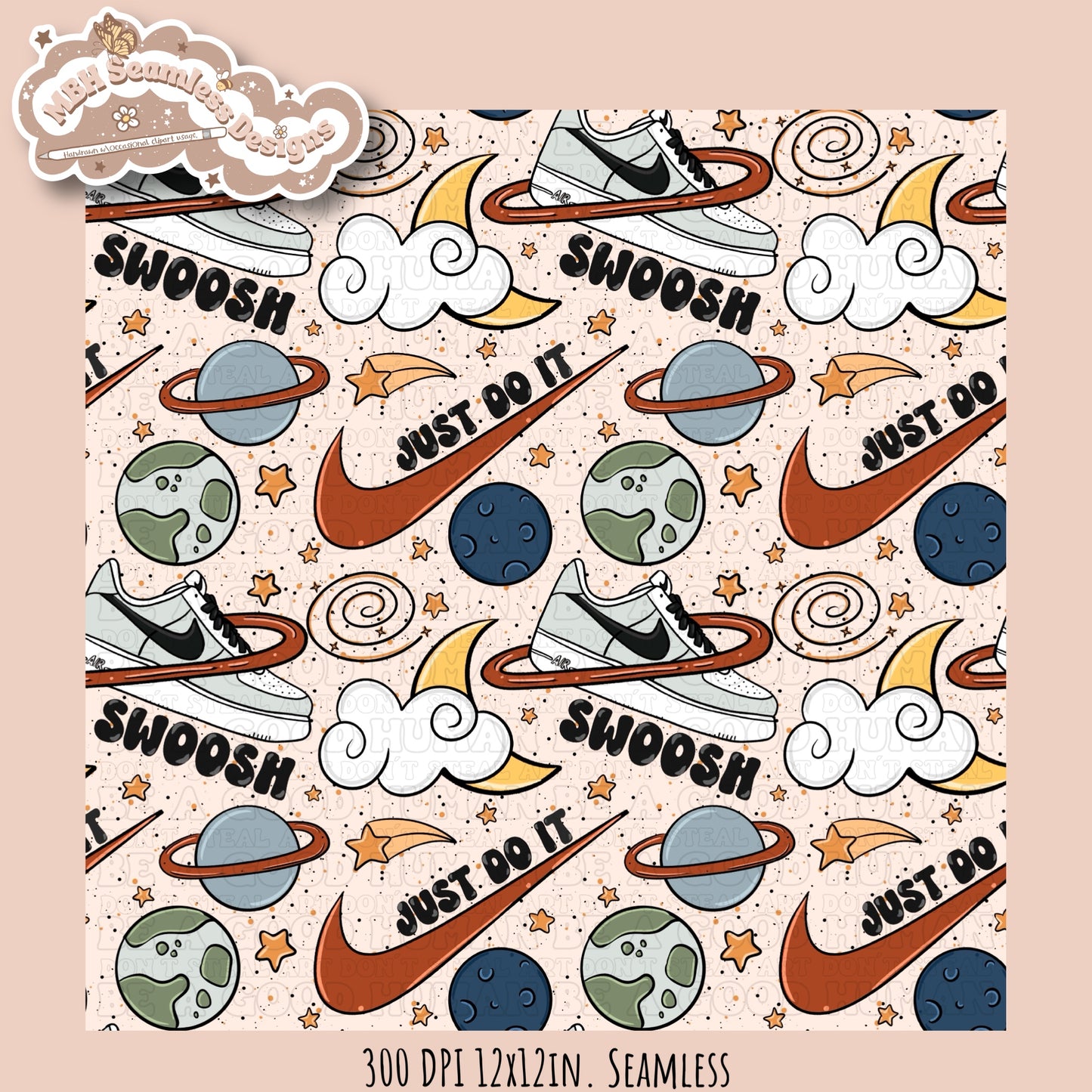 Swoosh Galaxy Seamless Pattern & PNG MULTIPLE COLORWAYS