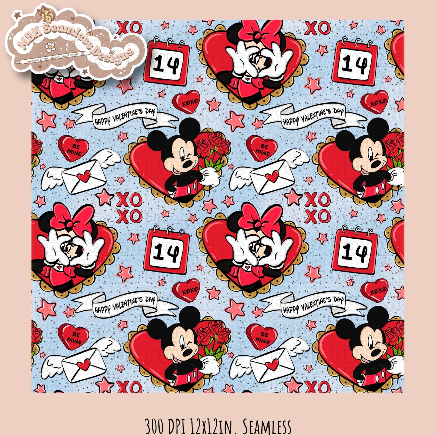 Mouse Hearts Valentine Seamless Pattern Multiple Colorways