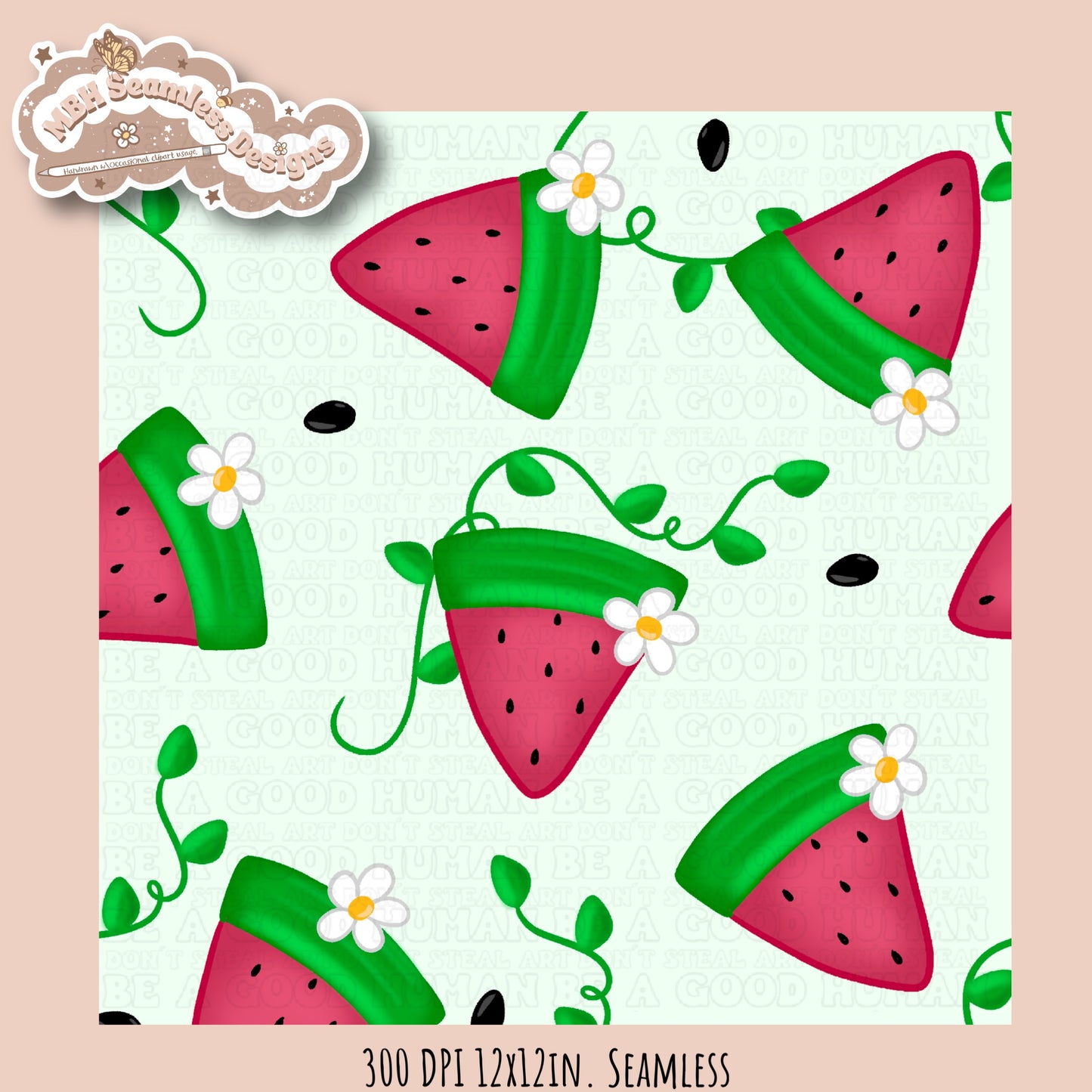 Watermelon Daisies Seamless Pattern • Multiple Colorways