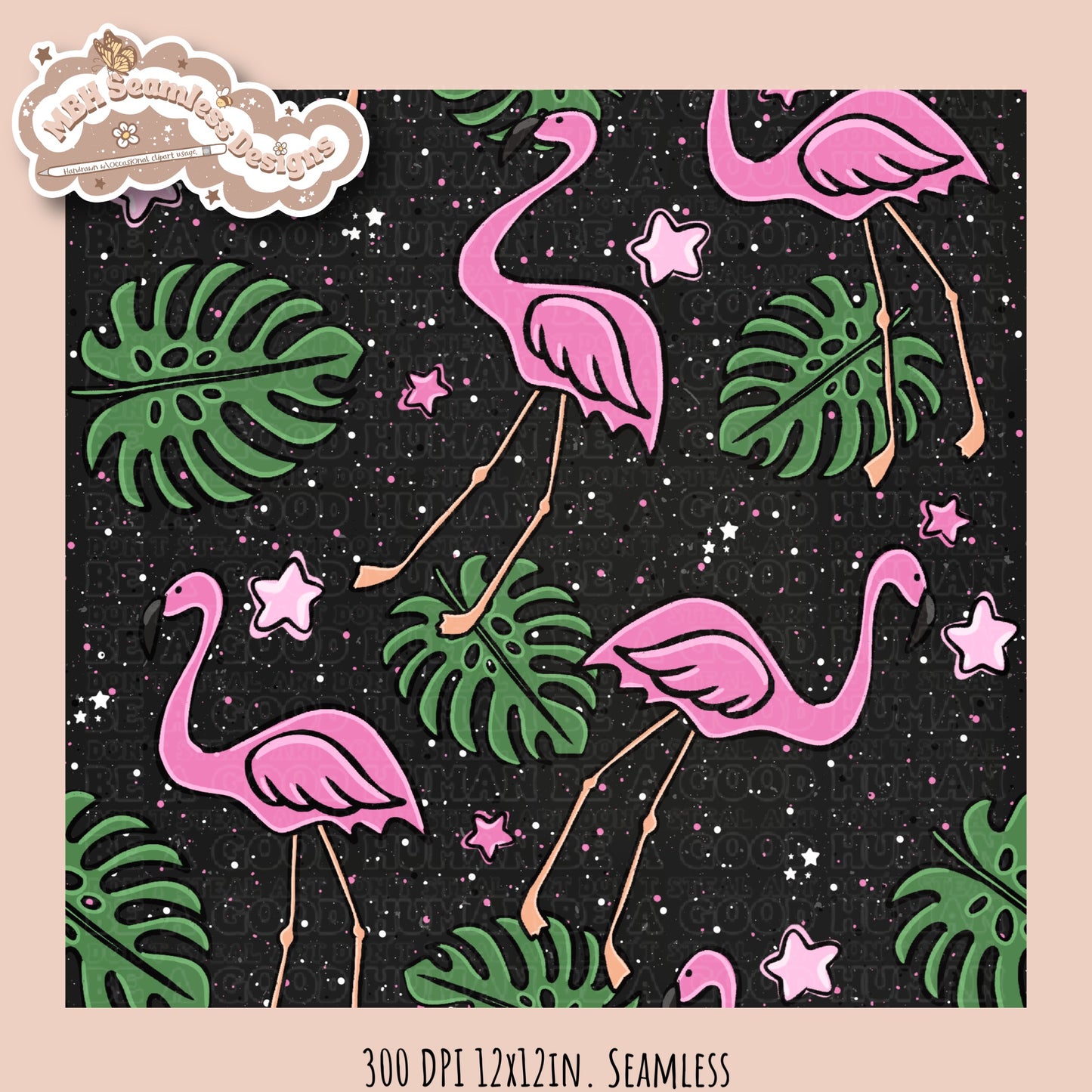 Pink Flamingos Seamless Pattern MULTIPLE COLORWAY OPTIONS
