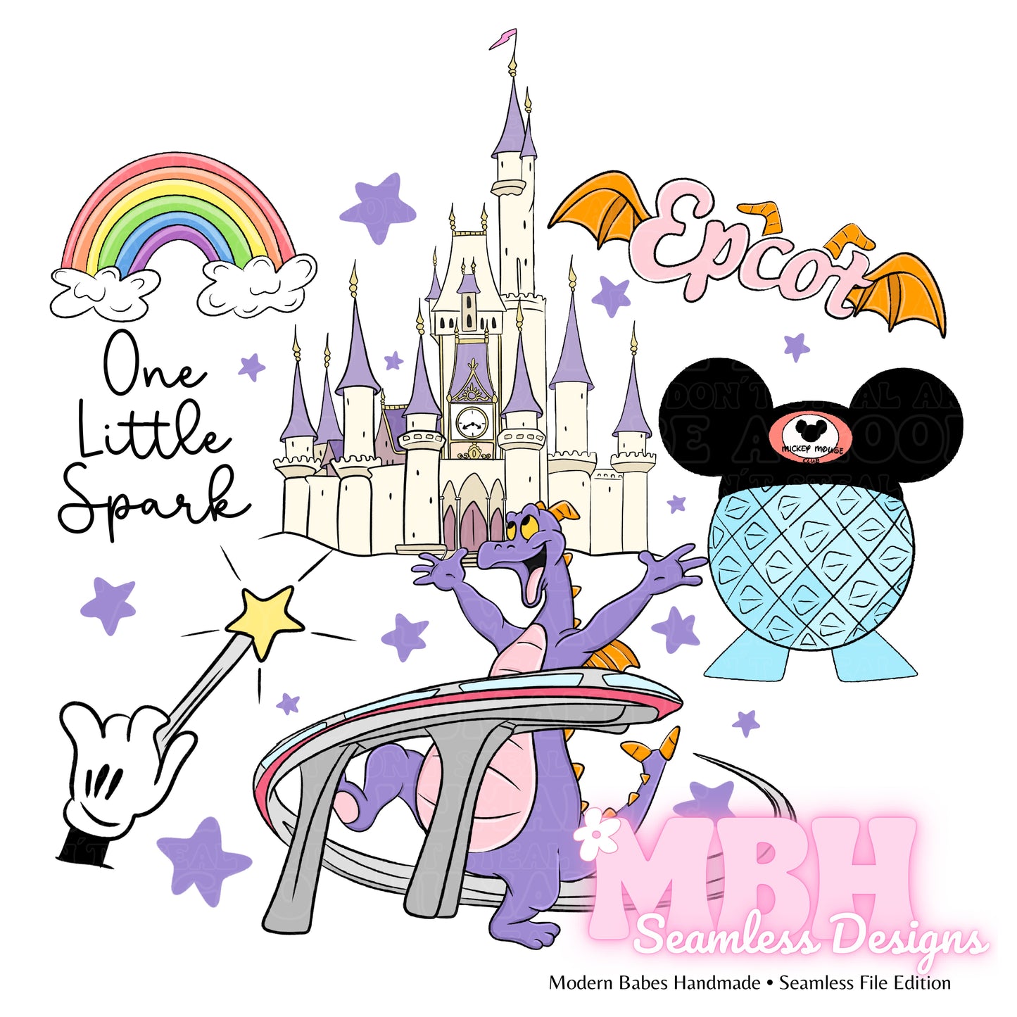 Purple Magical Dino Seamless Pattern // PNG •MULTIPLE COLORWAYS