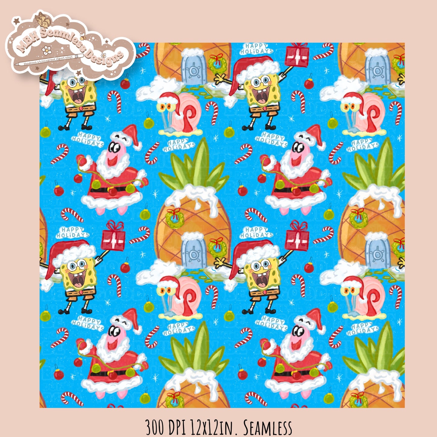 Holiday SpongeBob Seamless Pattern // Assorted Colorways