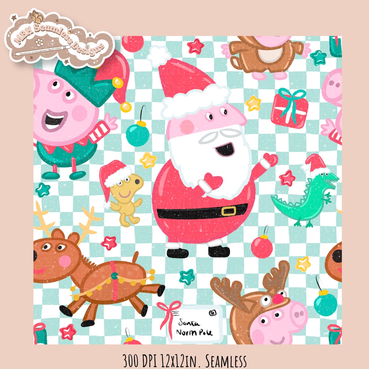Peppa Christmas Seamless Pattern // PNG // Assorted Colorways