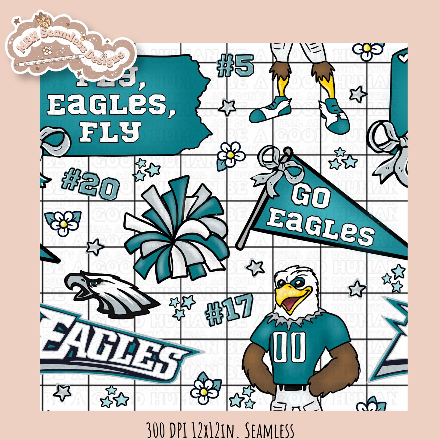 Eagles x Daisies Football Seamless Pattern // Assorted Colorways