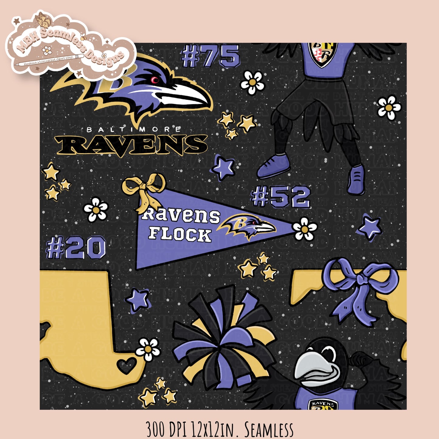 Ravens x Daisies Football Seamless Pattern // Assorted Colorways