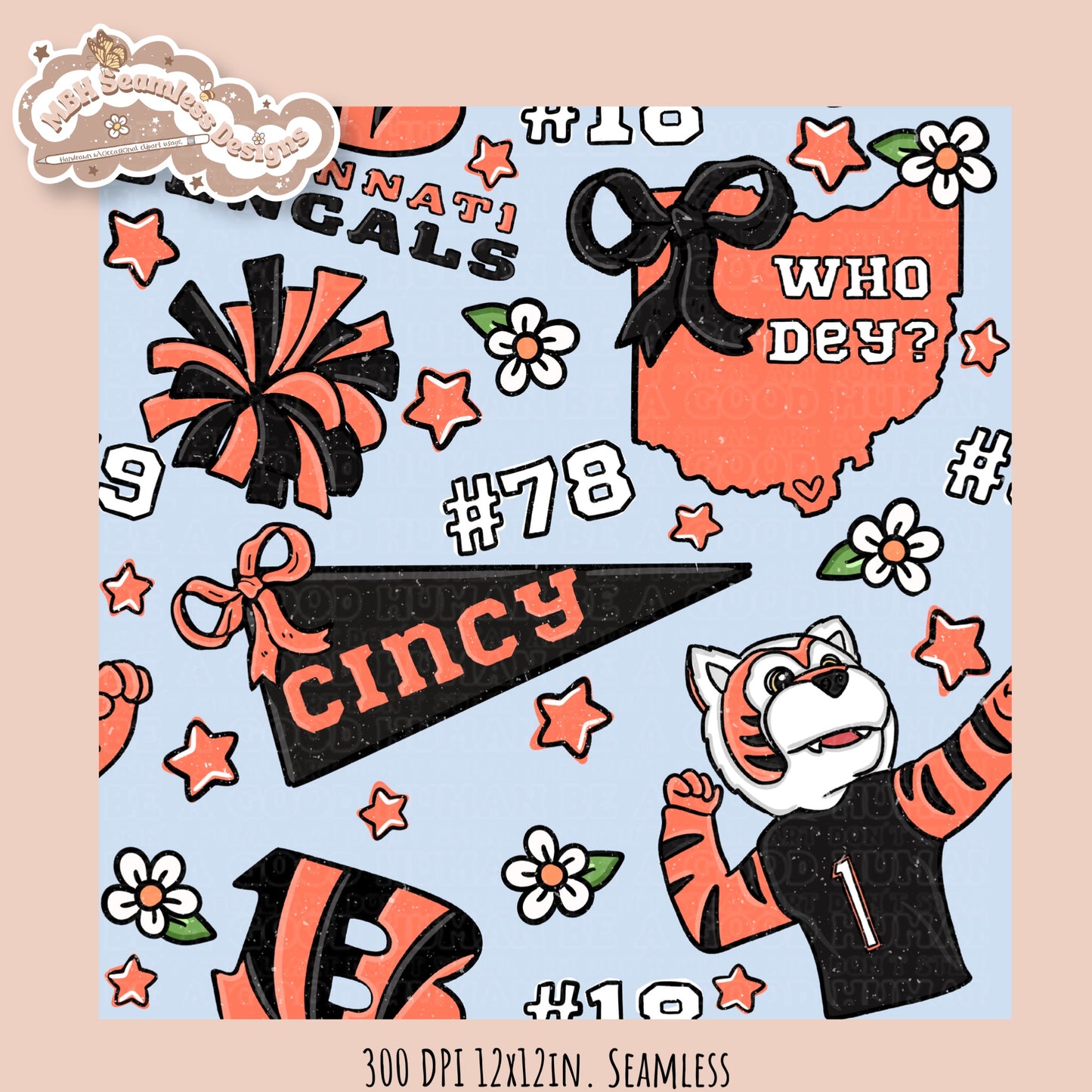 Bengals x Daisies Football Seamless Pattern // Assorted Colorways