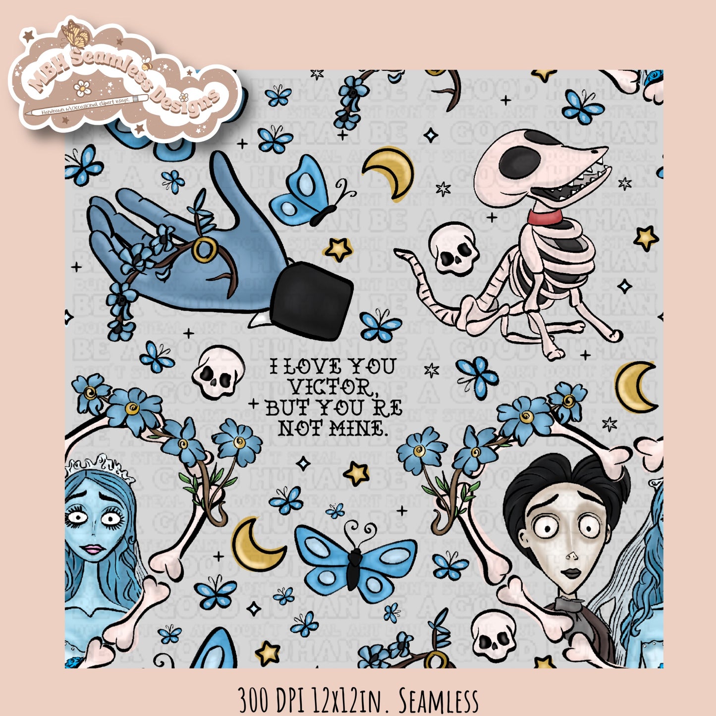 Dead Bride Seamless Pattern // PNG // Multiple Colorway Options