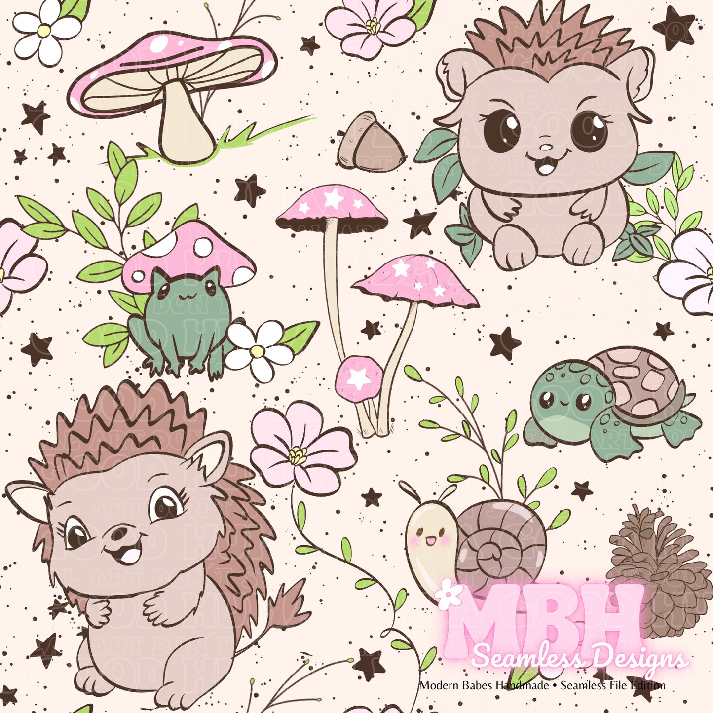 Cottagecore Hedgehogs Assorted Colorways Seamless Pattern