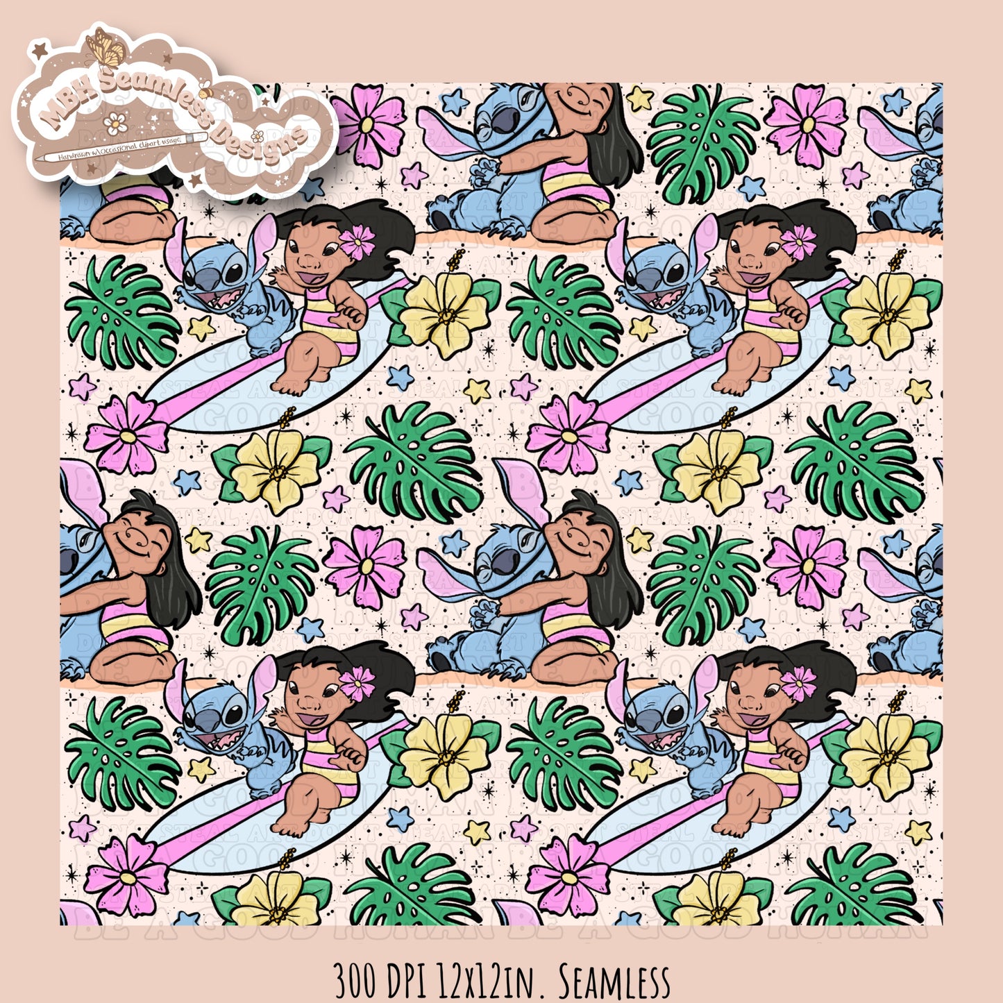 Lilo Stitch Summer Floral Seamless Pattern & PNG MULTIPLE COLORWAY OPTIONS
