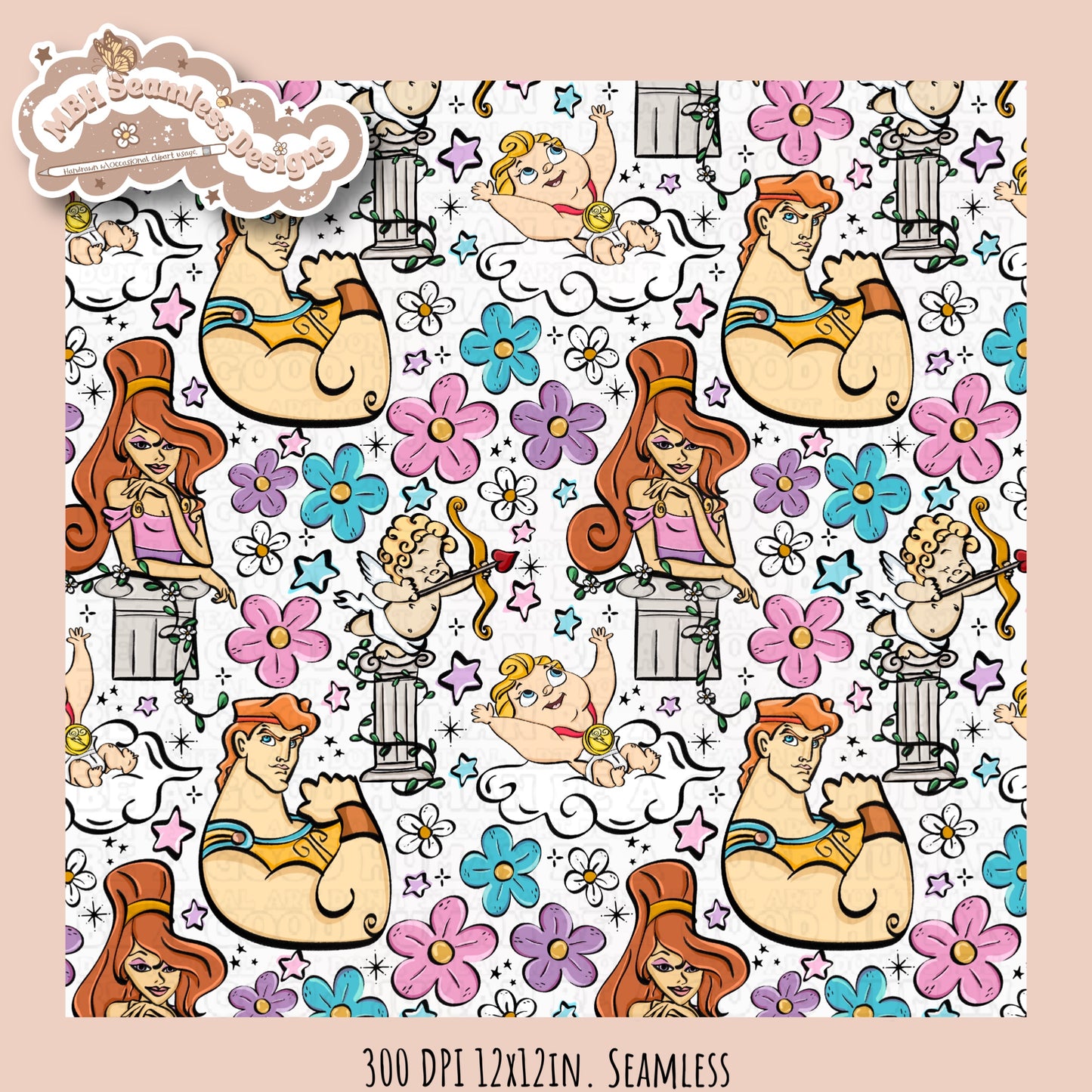 Floral Hercules Seamless Pattern & PNG Assorted Colorways
