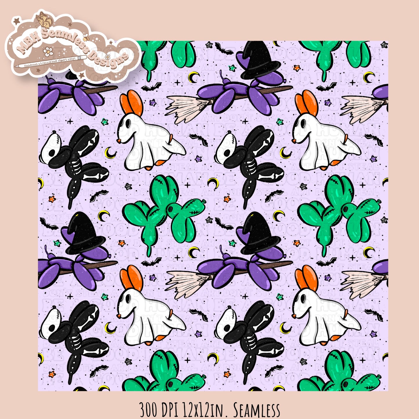 Halloween Balloon Dogs Seamless Pattern // PNG // Assorted Colorways