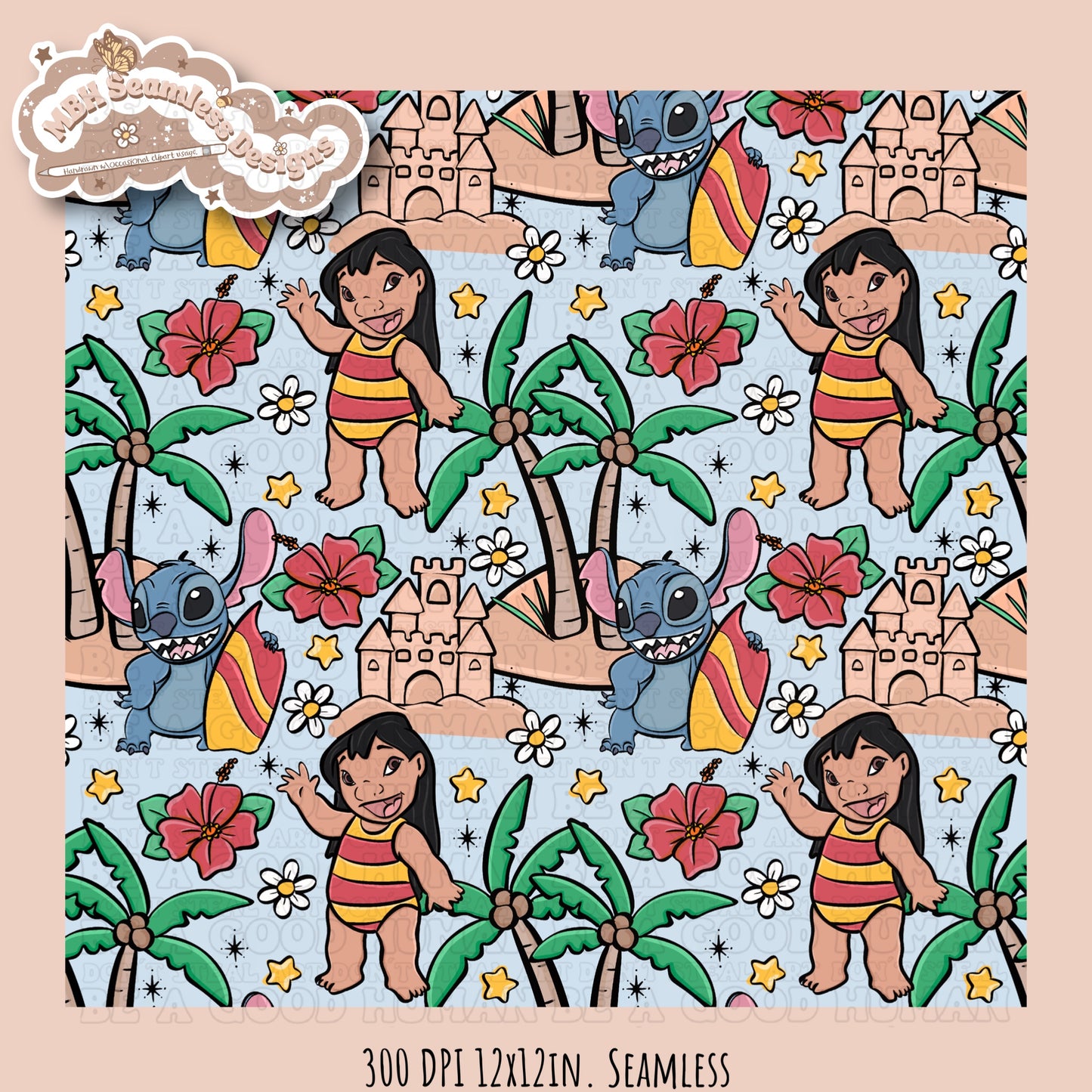 Lilo Stitch Beach Seamless Pattern & PNG MULTIPLE COLORWAY OPTIONS