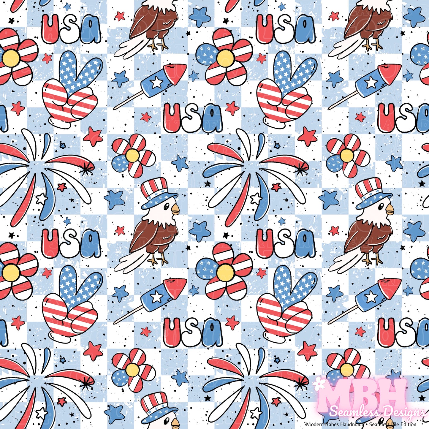 Patriotic USA Seamless Pattern MULTIPLE COLORWAYS