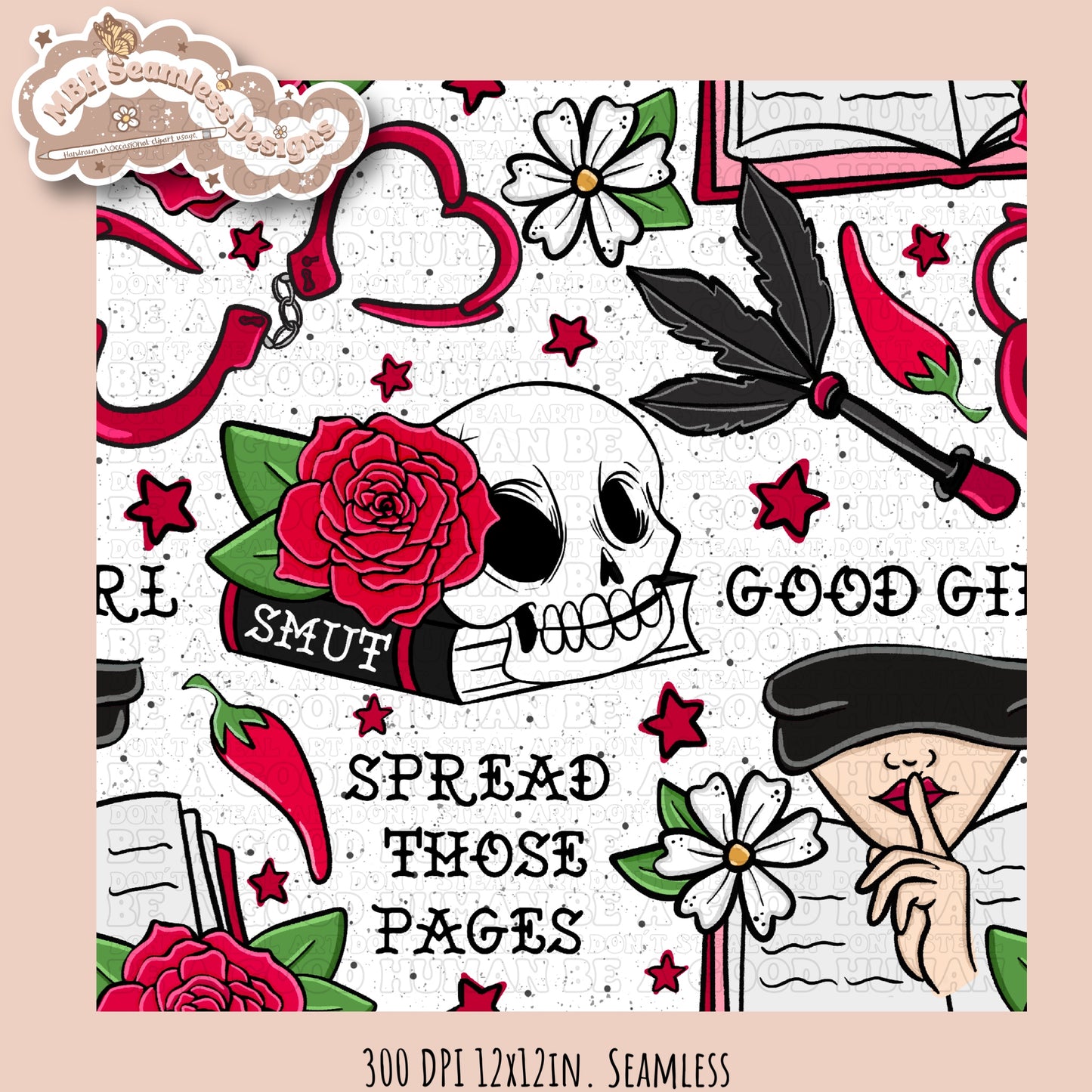 Smut Book Lover Seamless Pattern & PNG•MULTIPLE COLORWAYS