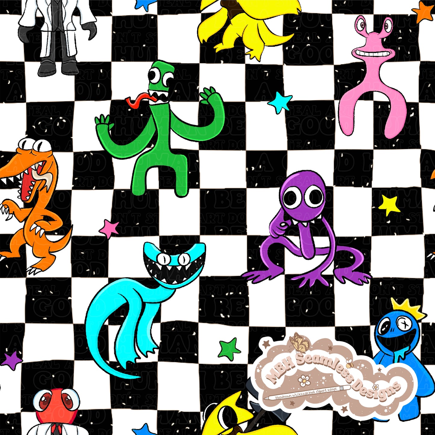 Rainbow Friends Spex Seamless Pattern & PNG MULTIPLE COLORWAYS