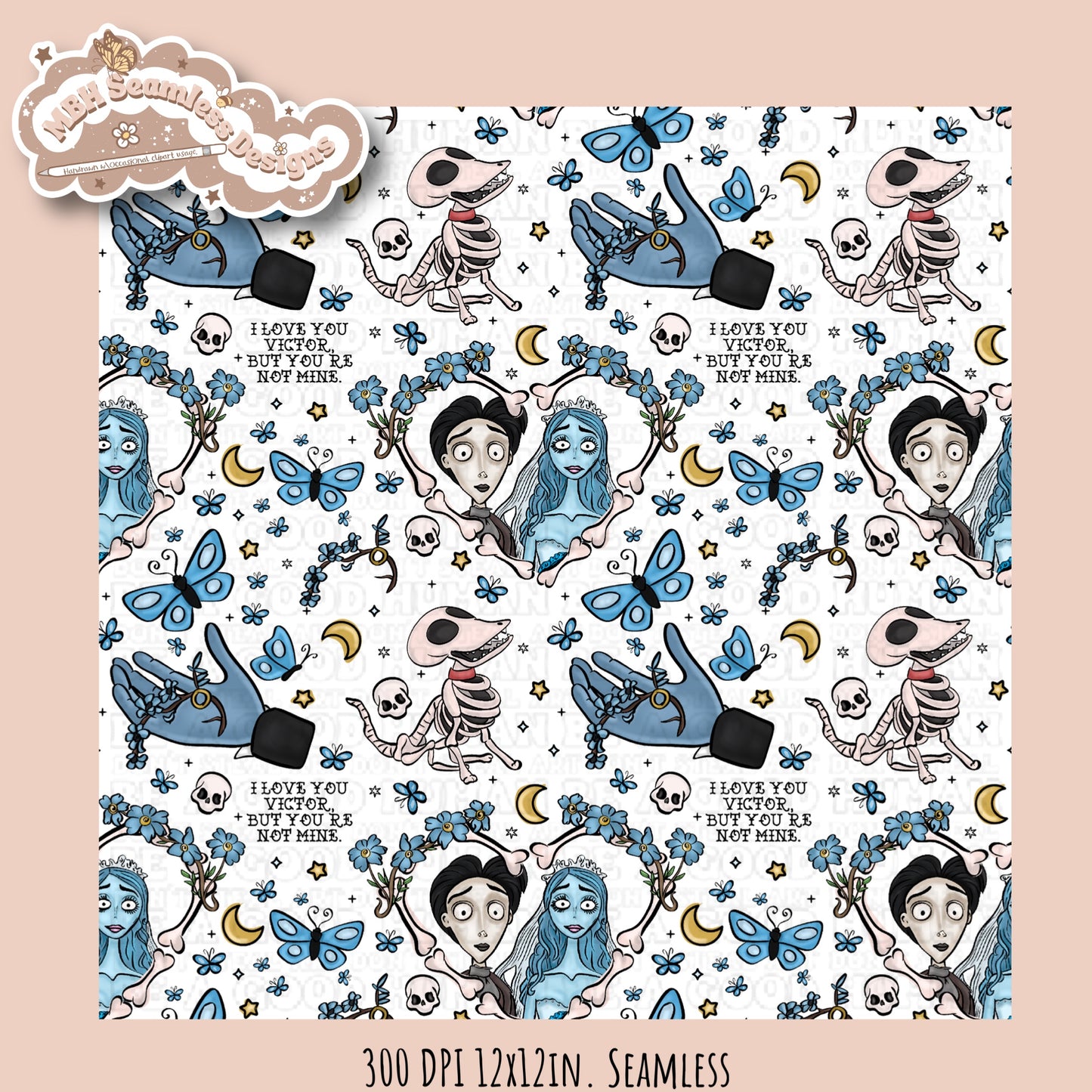 Dead Bride Seamless Pattern // PNG // Multiple Colorway Options