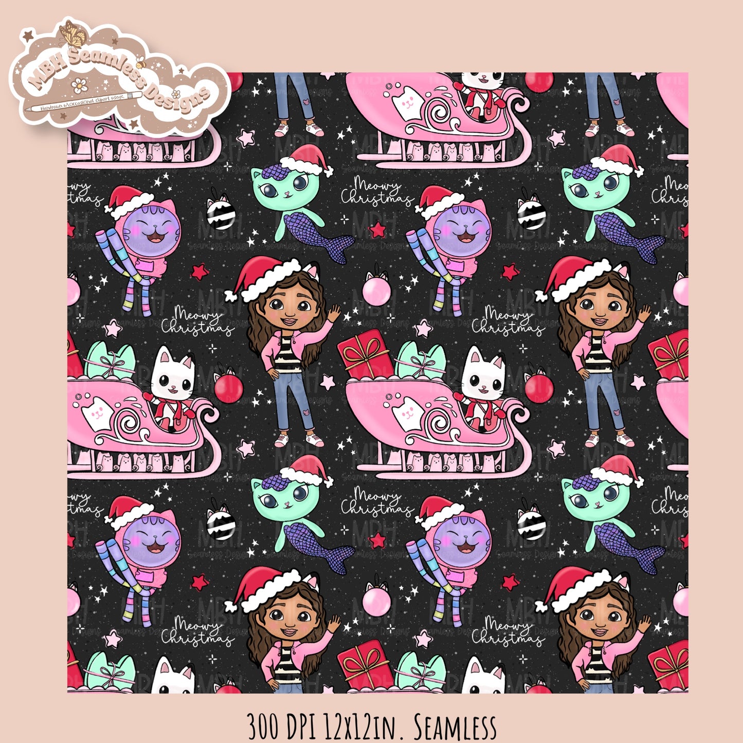 Meowy Christmas Gabby Seamless Pattern // Assorted Colorways