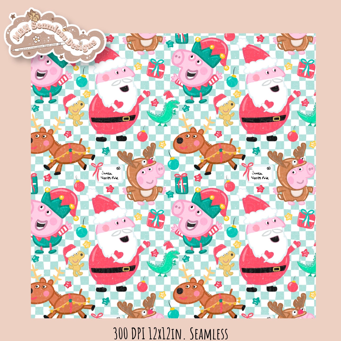 Peppa Christmas Seamless Pattern // PNG // Assorted Colorways