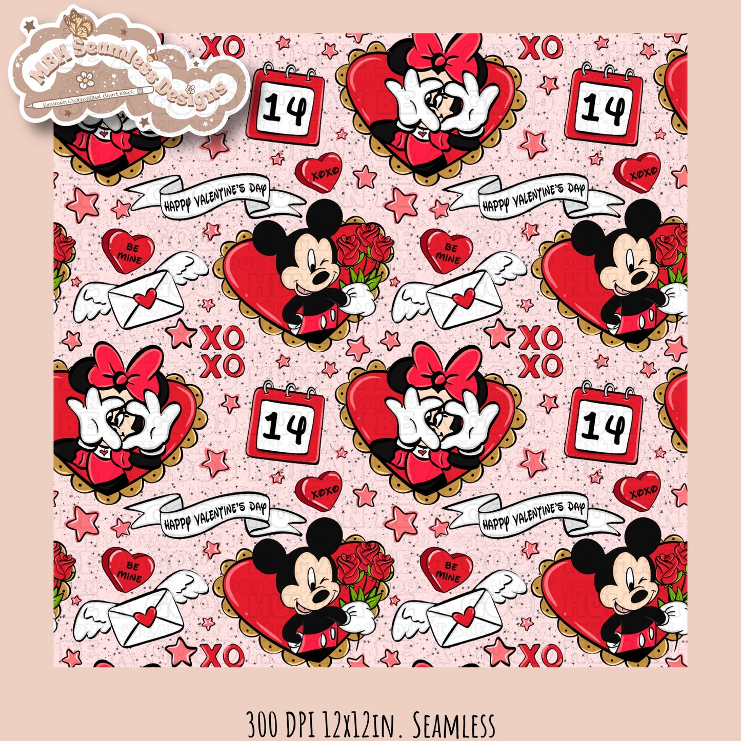 Mouse Hearts Valentine Seamless Pattern Multiple Colorways