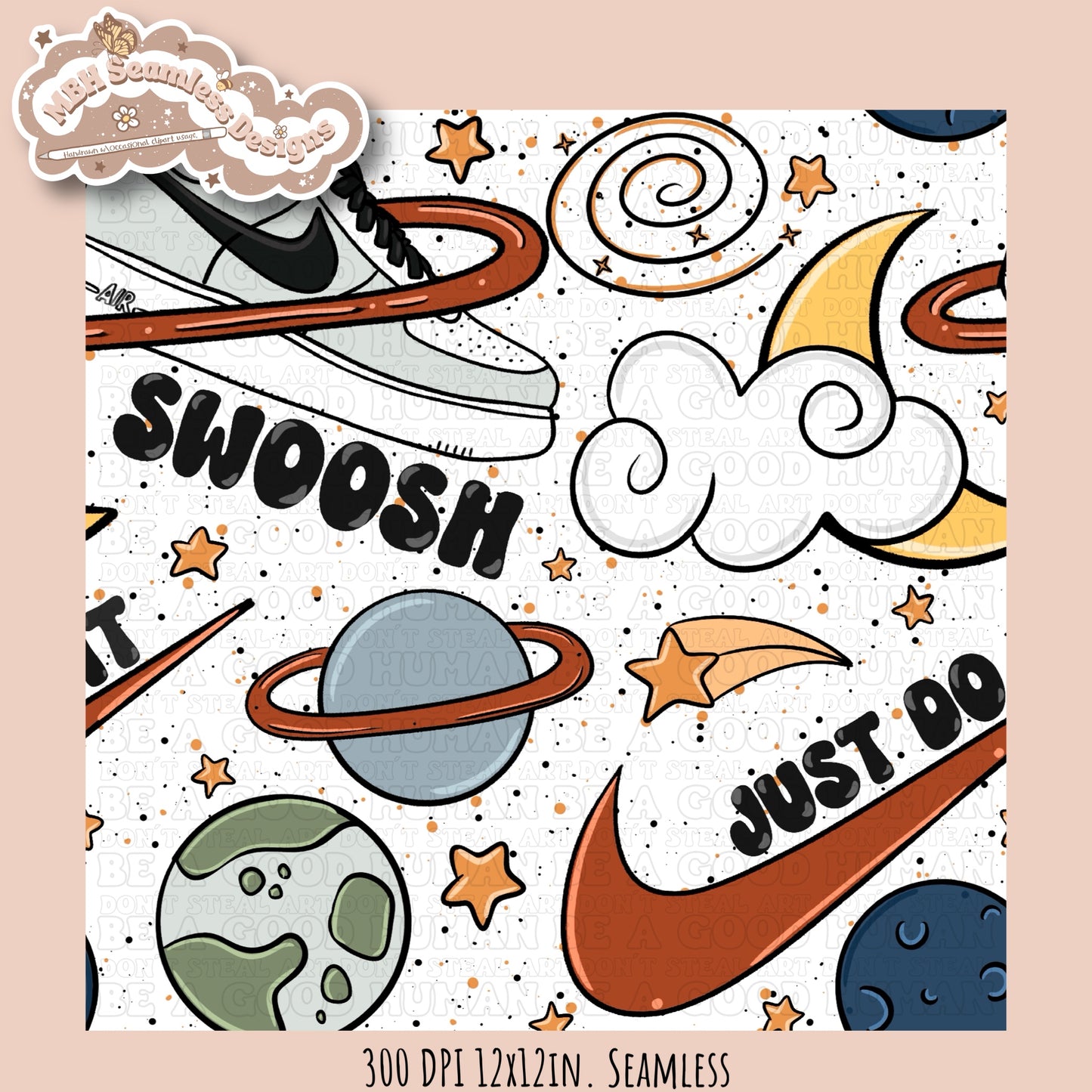 Swoosh Galaxy Seamless Pattern & PNG MULTIPLE COLORWAYS