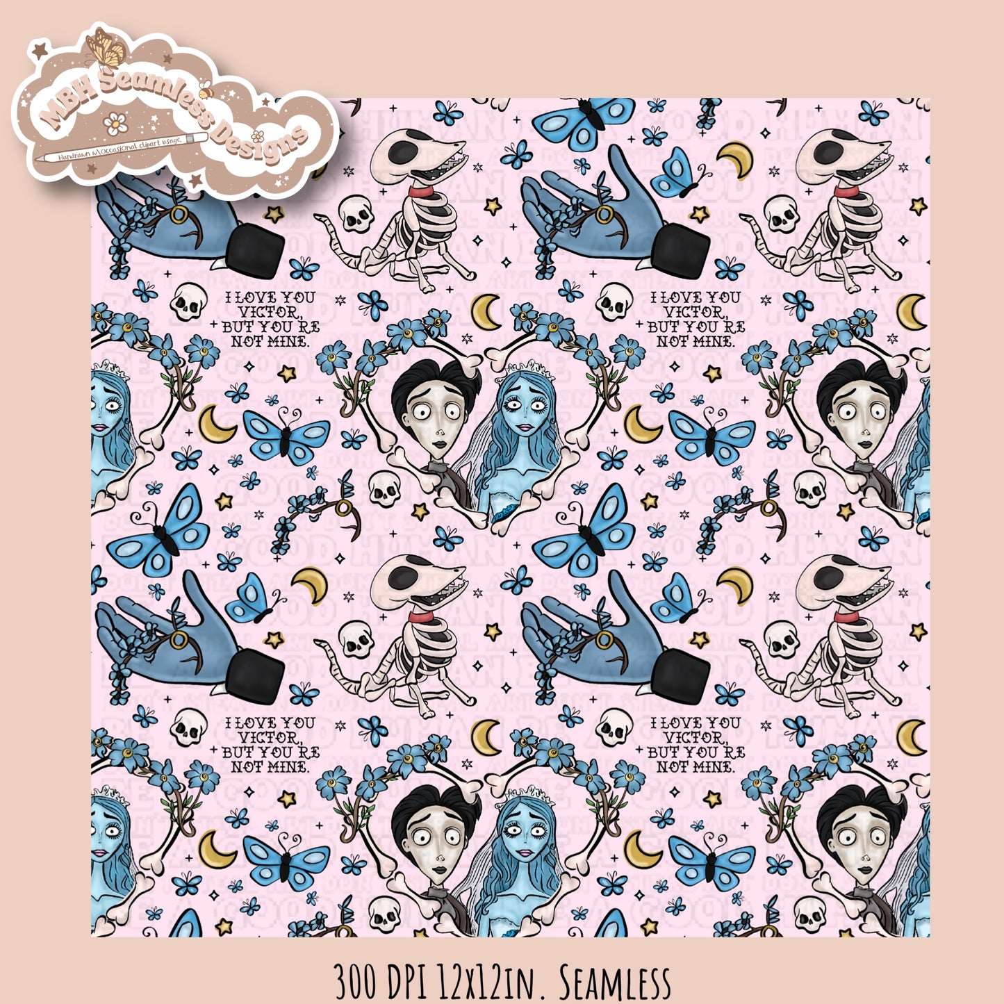 Dead Bride Seamless Pattern // PNG // Multiple Colorway Options