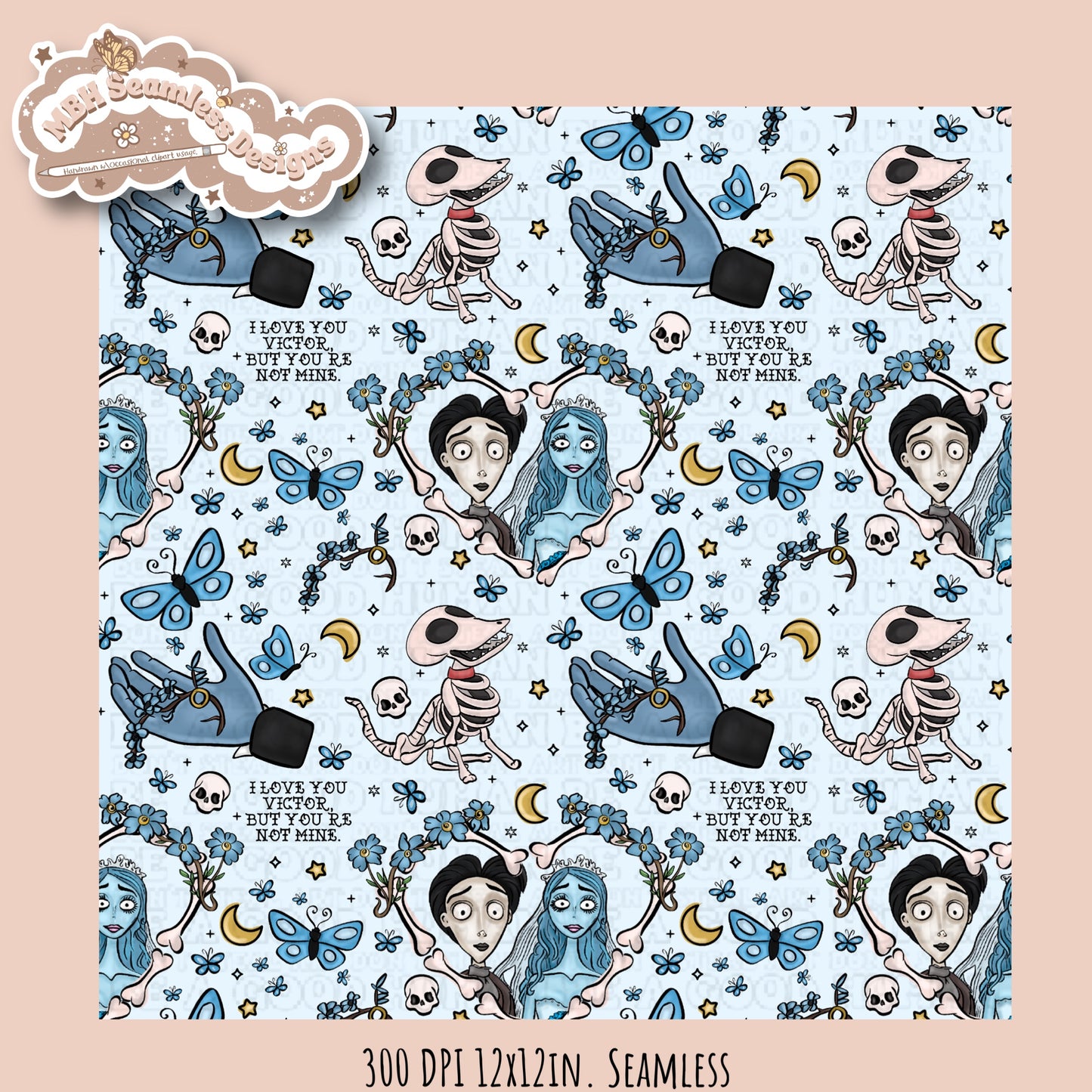 Dead Bride Seamless Pattern // PNG // Multiple Colorway Options