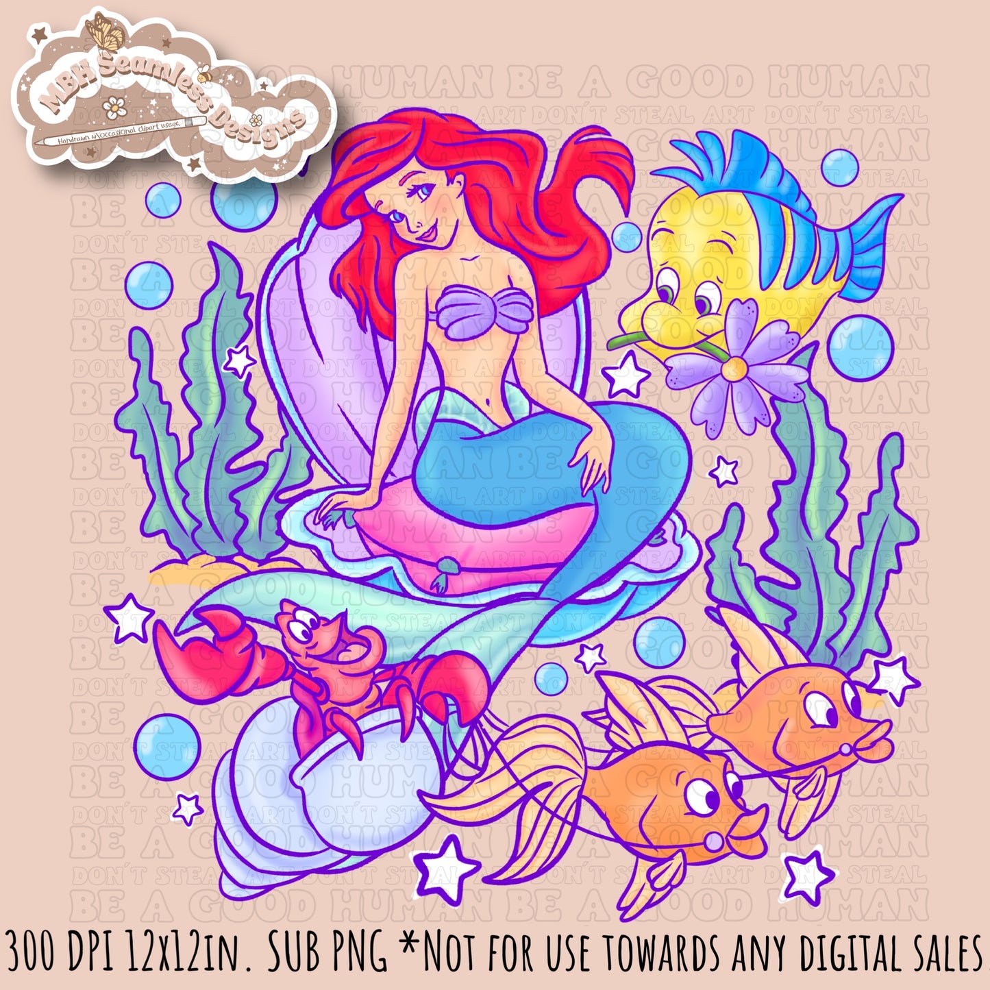 LIMITED EXCLUSIVE Starry Little Mermaid Seamless Pattern & PNG