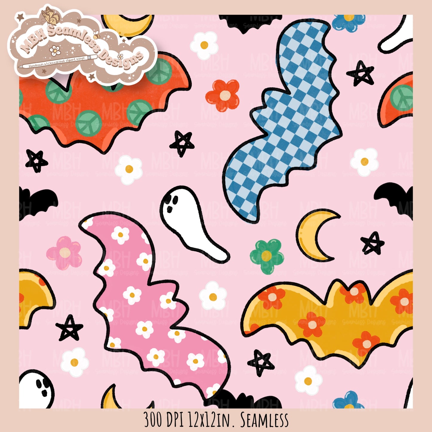 Groovy Bats Seamless Pattern // Assorted Colorway Options