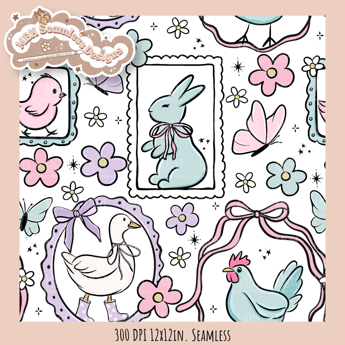 Whimsy Homestead Animals Seamless Pattern // Multiple Colorways