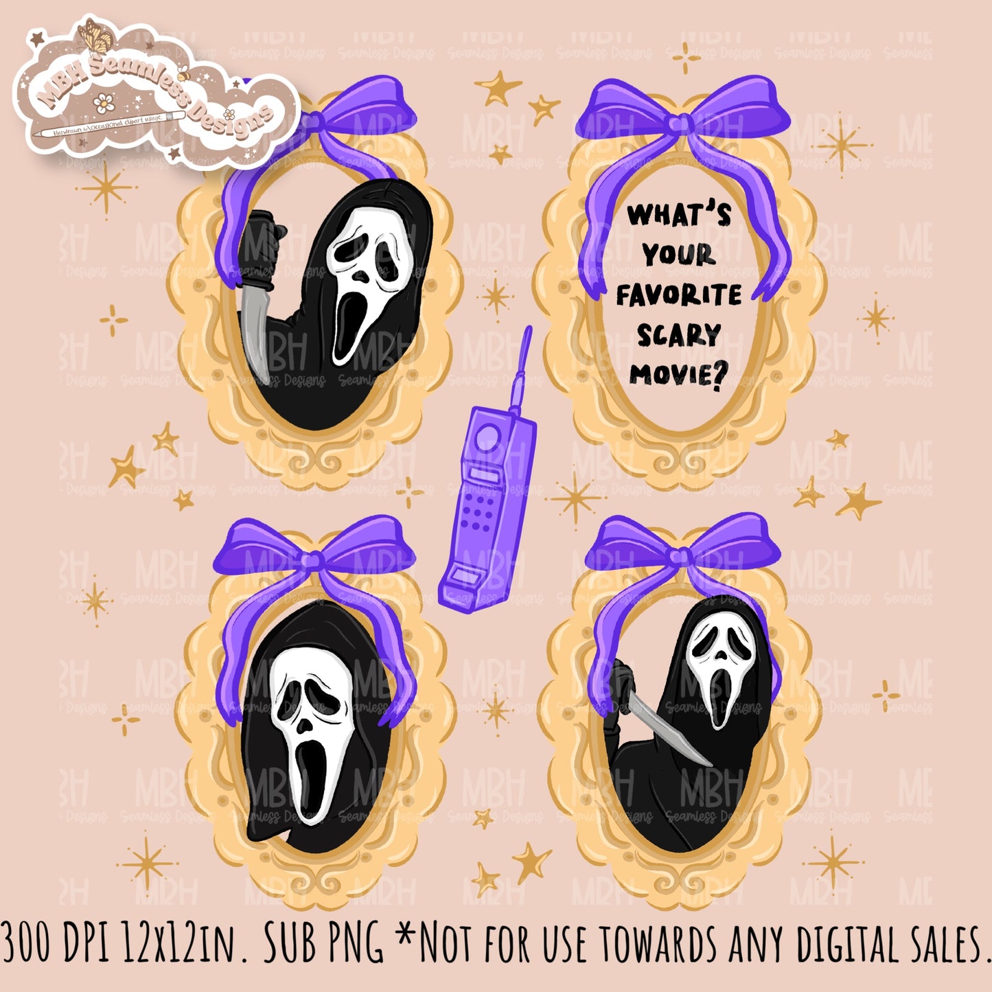 Ghostface Coquette Frames Seamless Pattern • PNG • Assorted Colorway Options