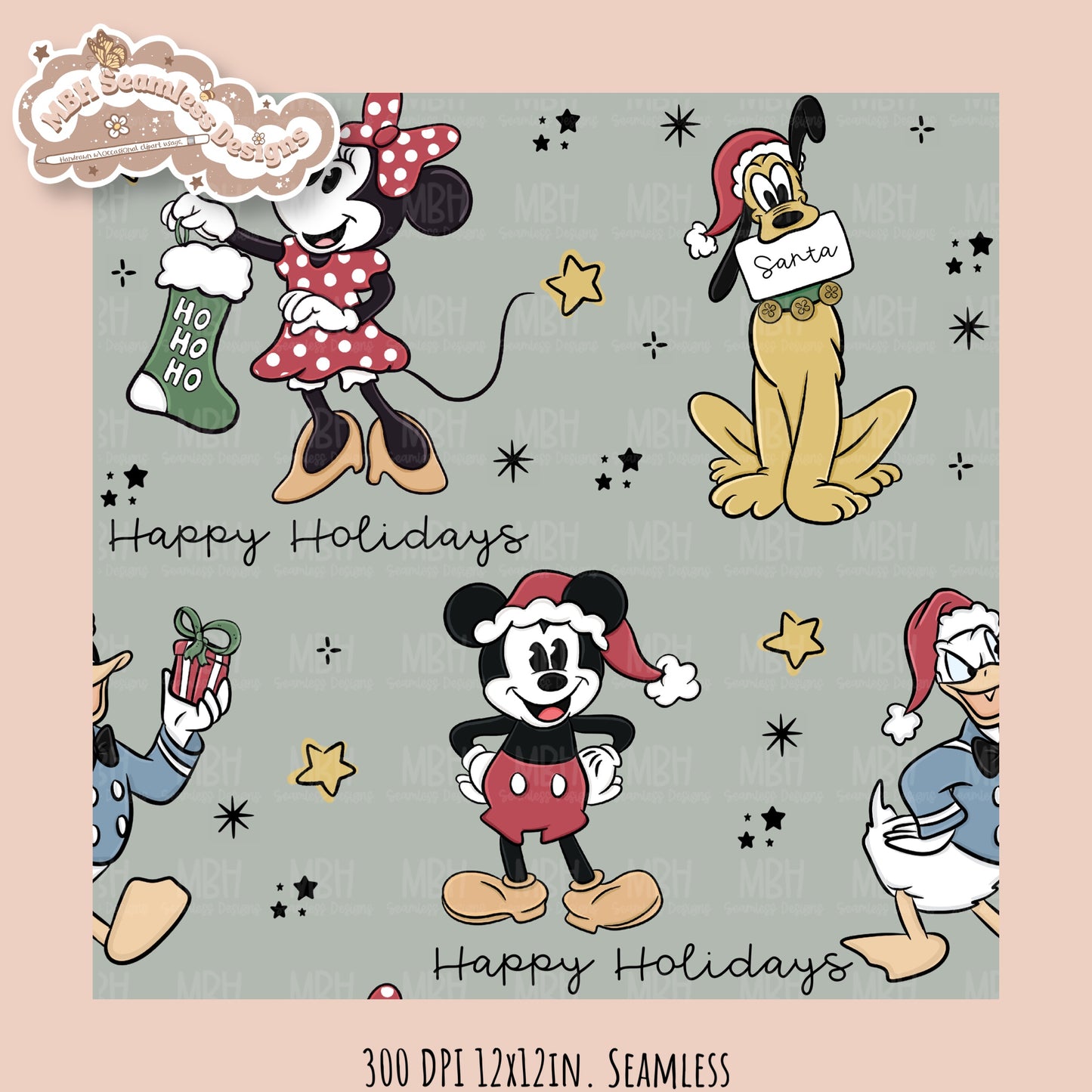 Christmas Mouse & Friends  Seamless Pattern // PNG //MULTIPLE COLORWAYS