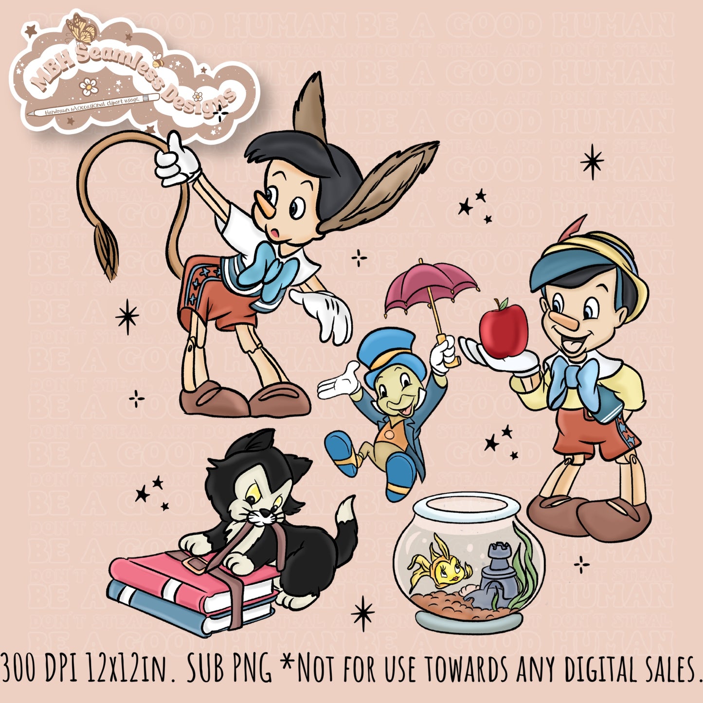 Starry Pinnochio Seamless Pattern // Assorted Colorways