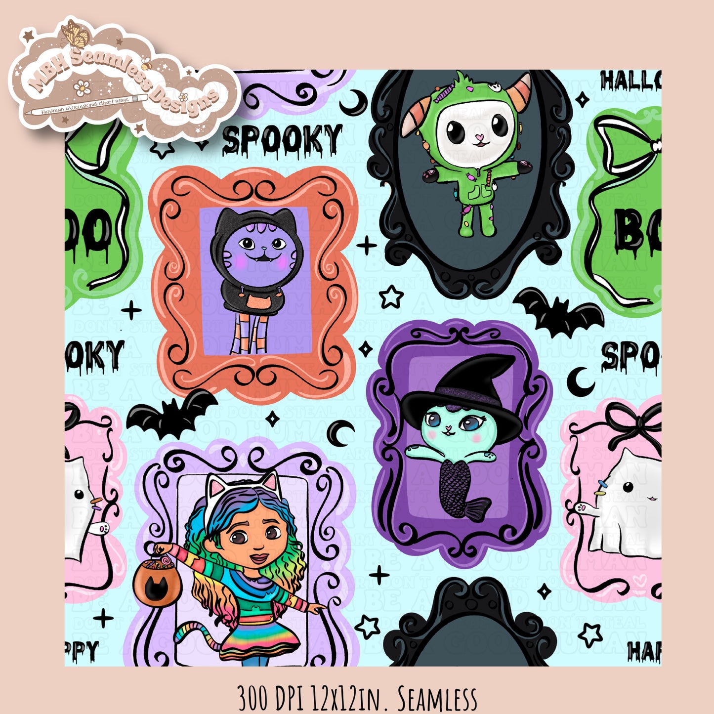 Gabby Spooky Frames Seamless Pattern // PNG // Assorted Colorways