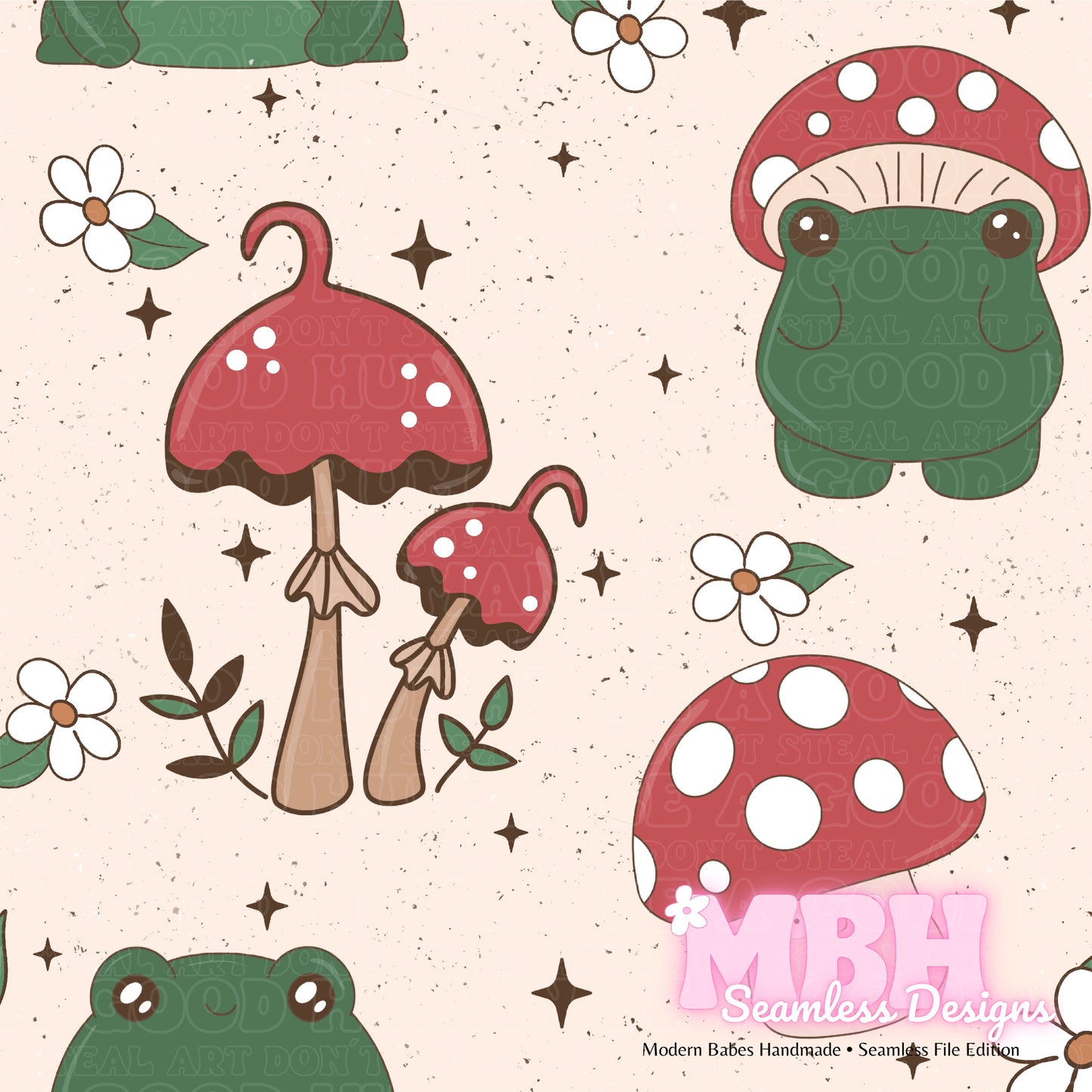 Cottagecore Toadstools Assorted Colorways Seamless Pattern
