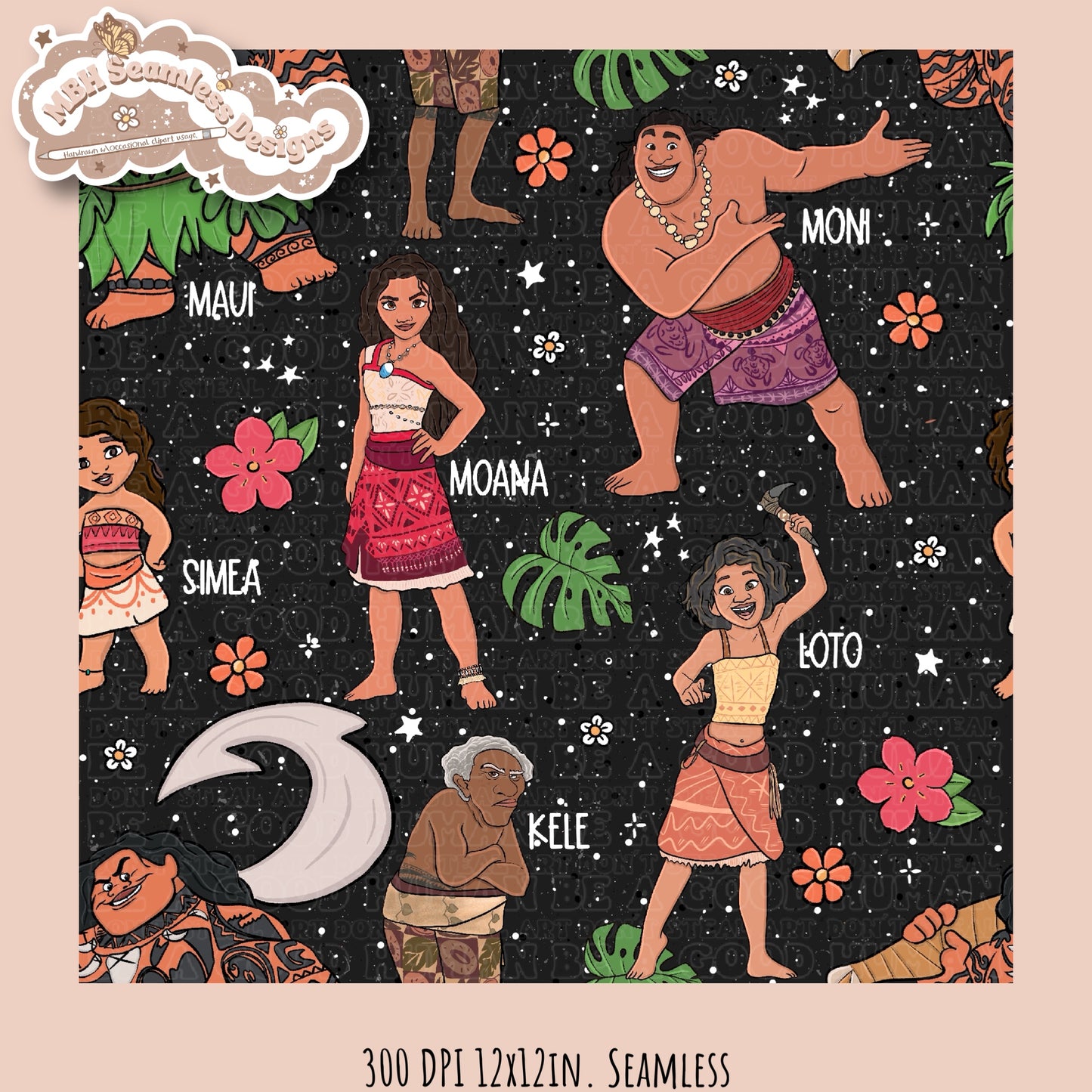Ocean Princess 2 Seamless Pattern & PNG Multiple Colorway Options