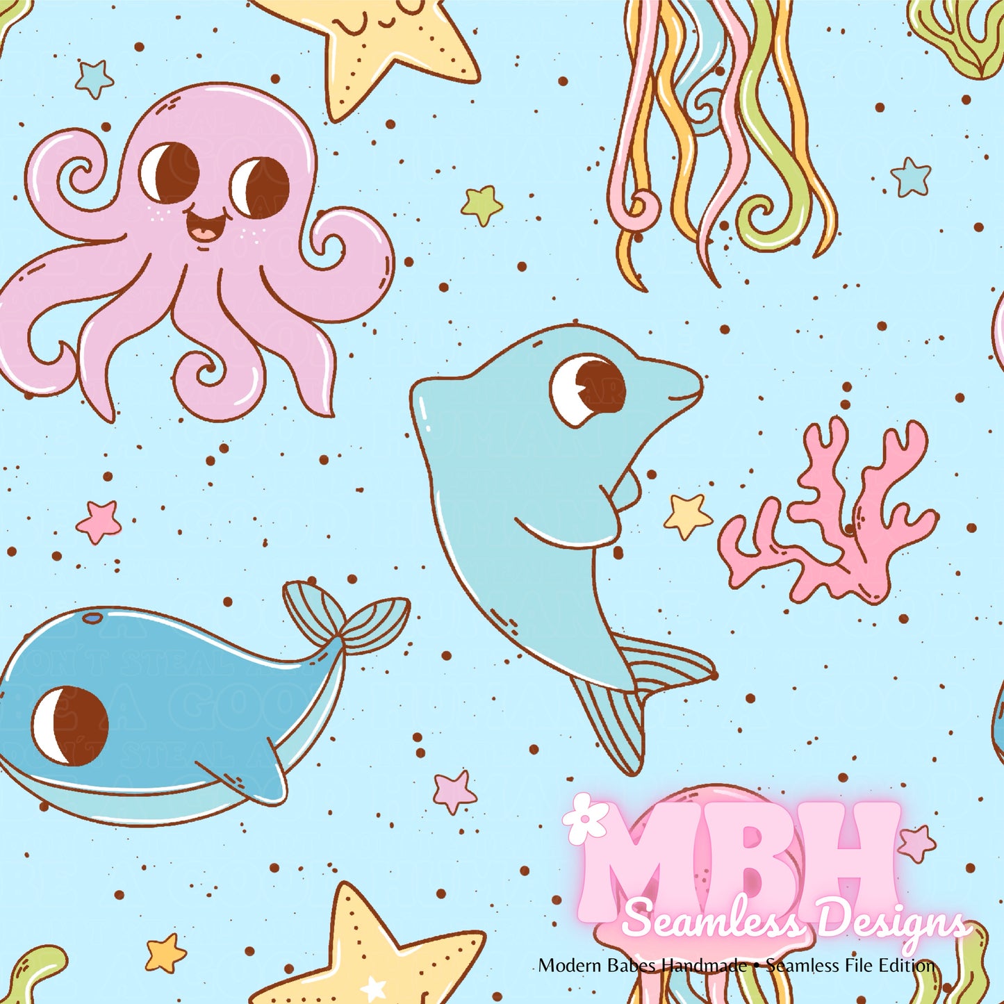 Groovy Sea Animals Seamless Pattern MULTIPLE COLORWAYS
