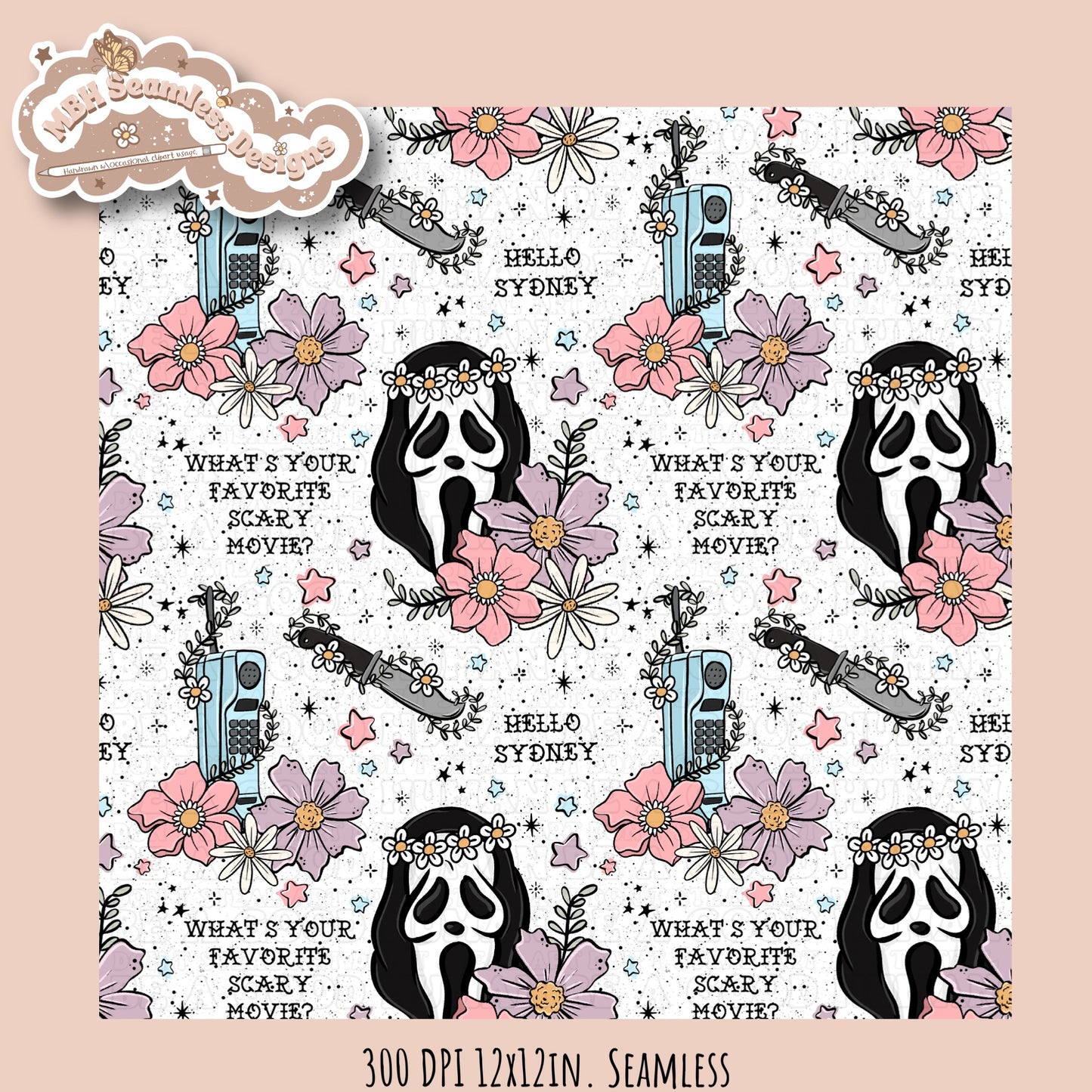 Scream x Tattoo Floral Seamless Pattern // PNG //Multiple Colorway Options