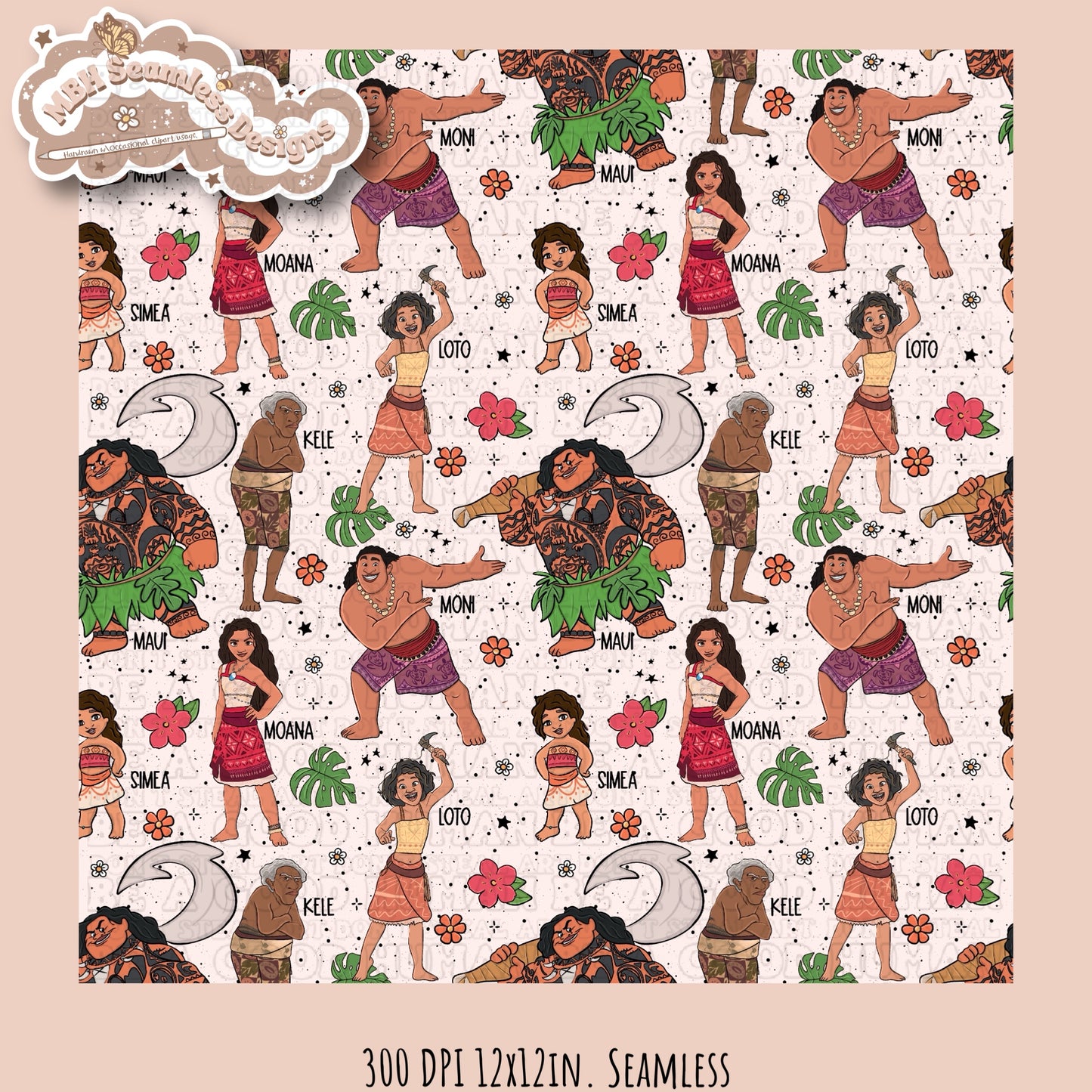 Ocean Princess 2 Seamless Pattern & PNG Multiple Colorway Options
