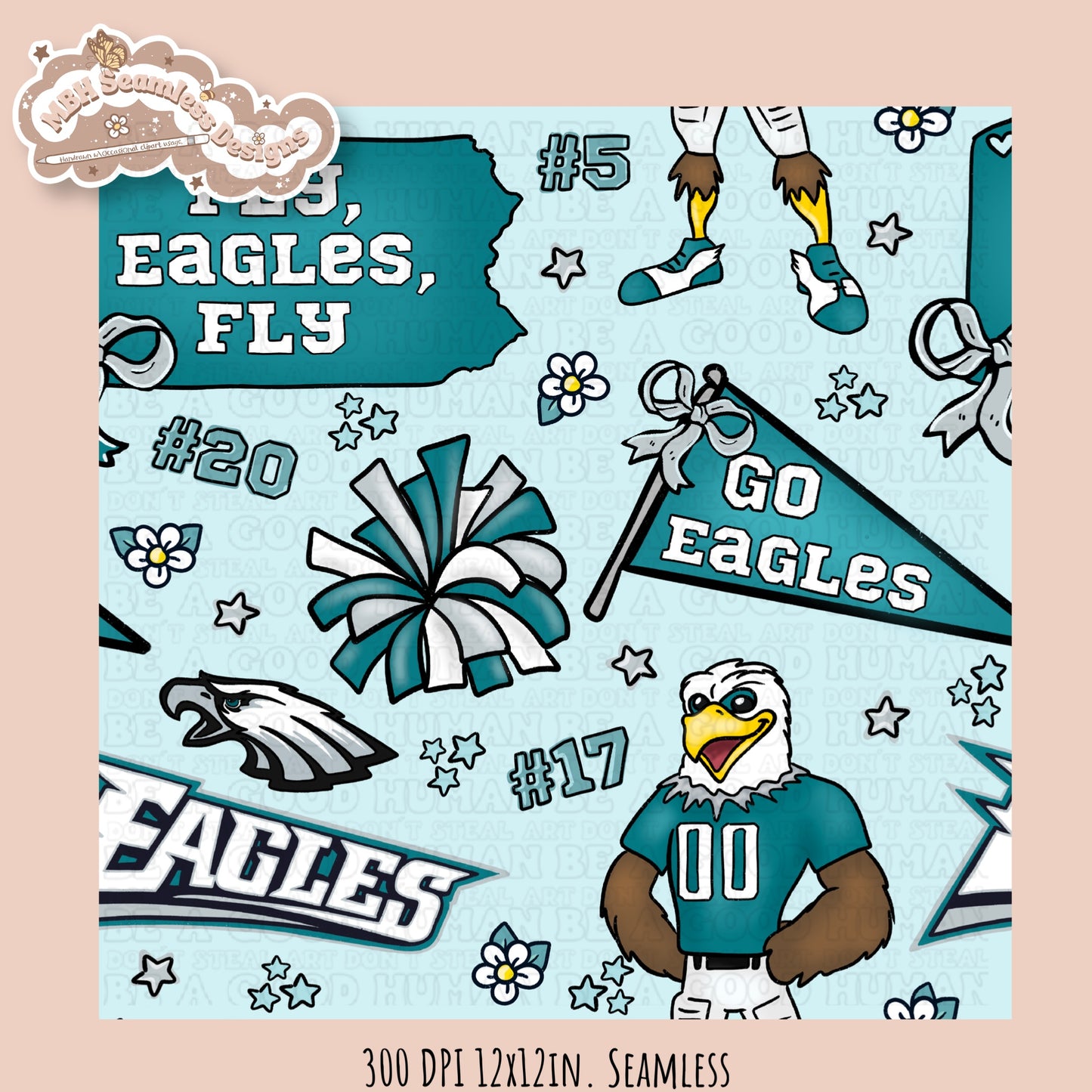 Eagles x Daisies Football Seamless Pattern // Assorted Colorways