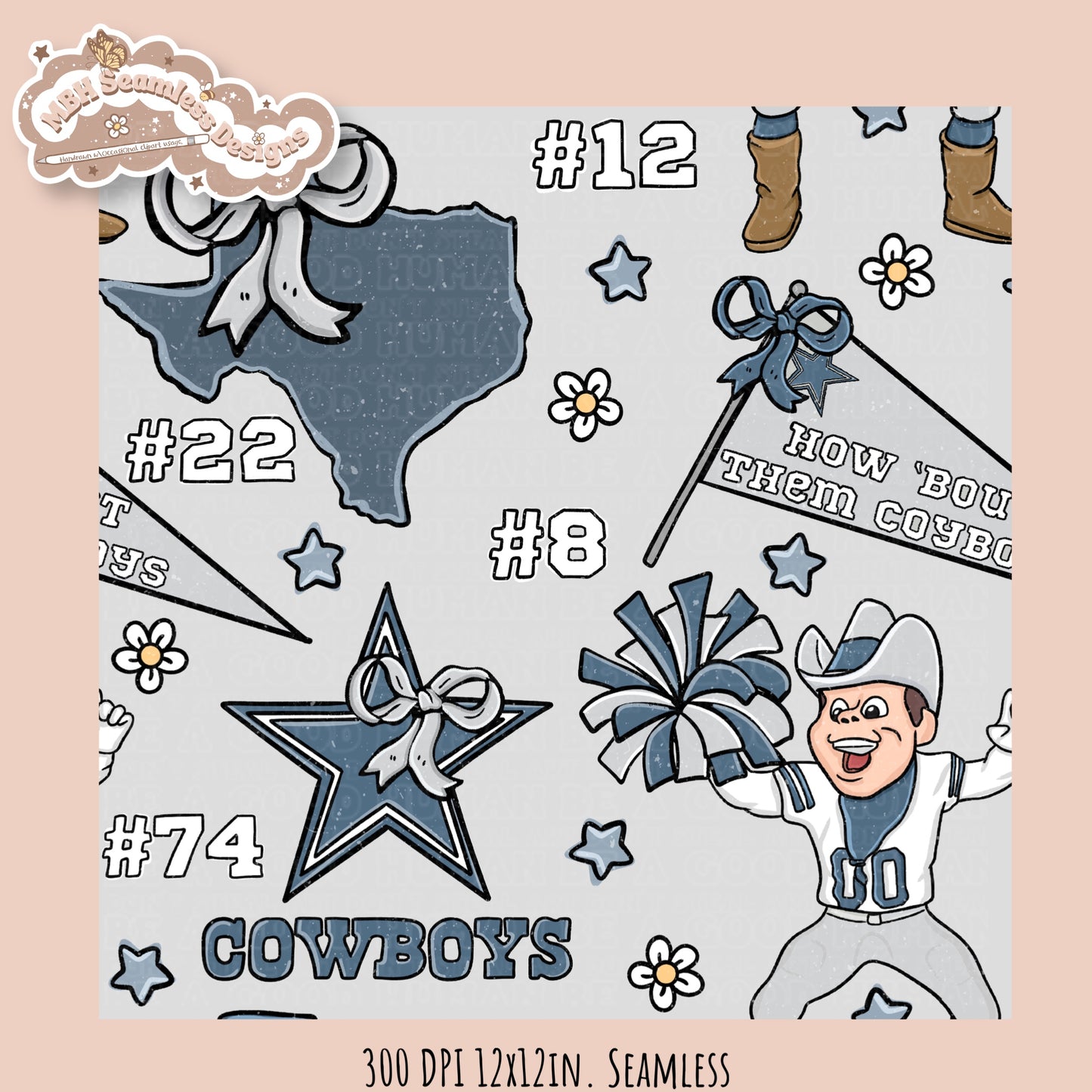 Cowboys x Daisies Football Seamless Pattern // Assorted Colorways