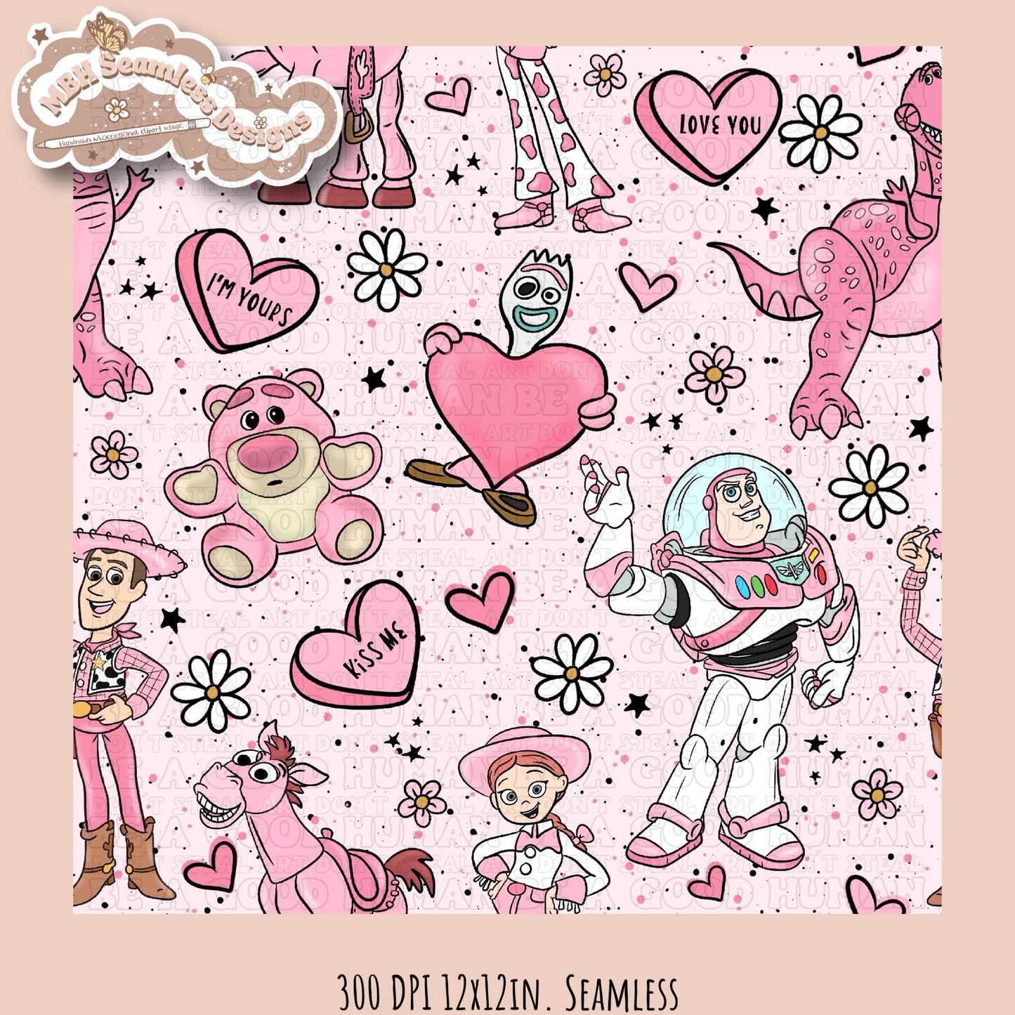 Pink Toy Story Valentine’s Day Seamless Pattern // PNG • Multiple Colorways