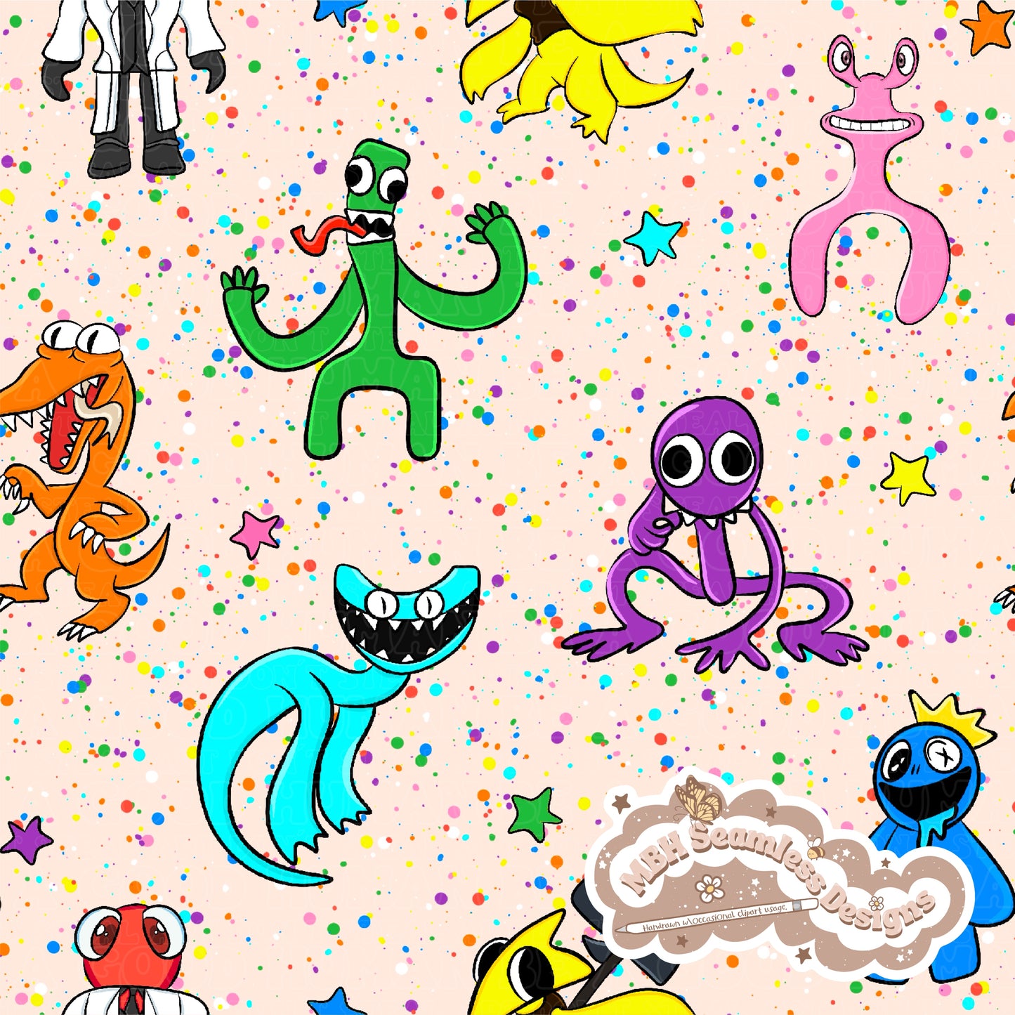 Rainbow Friends Spex Seamless Pattern & PNG MULTIPLE COLORWAYS