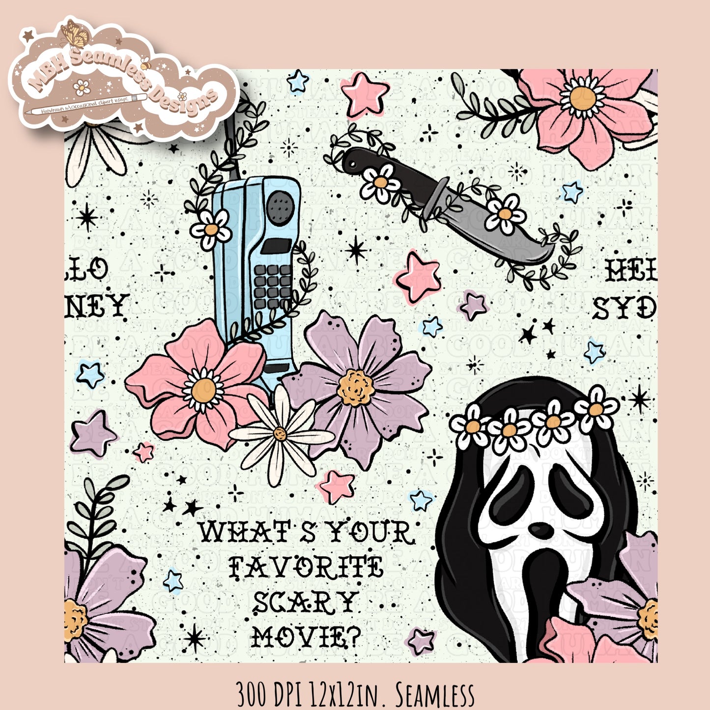 Scream x Tattoo Floral Seamless Pattern // PNG //Multiple Colorway Options