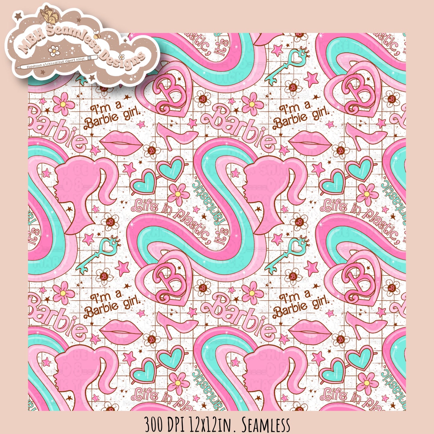 Barbie Girl Seamless Pattern MULTIPLE COLORWAYS