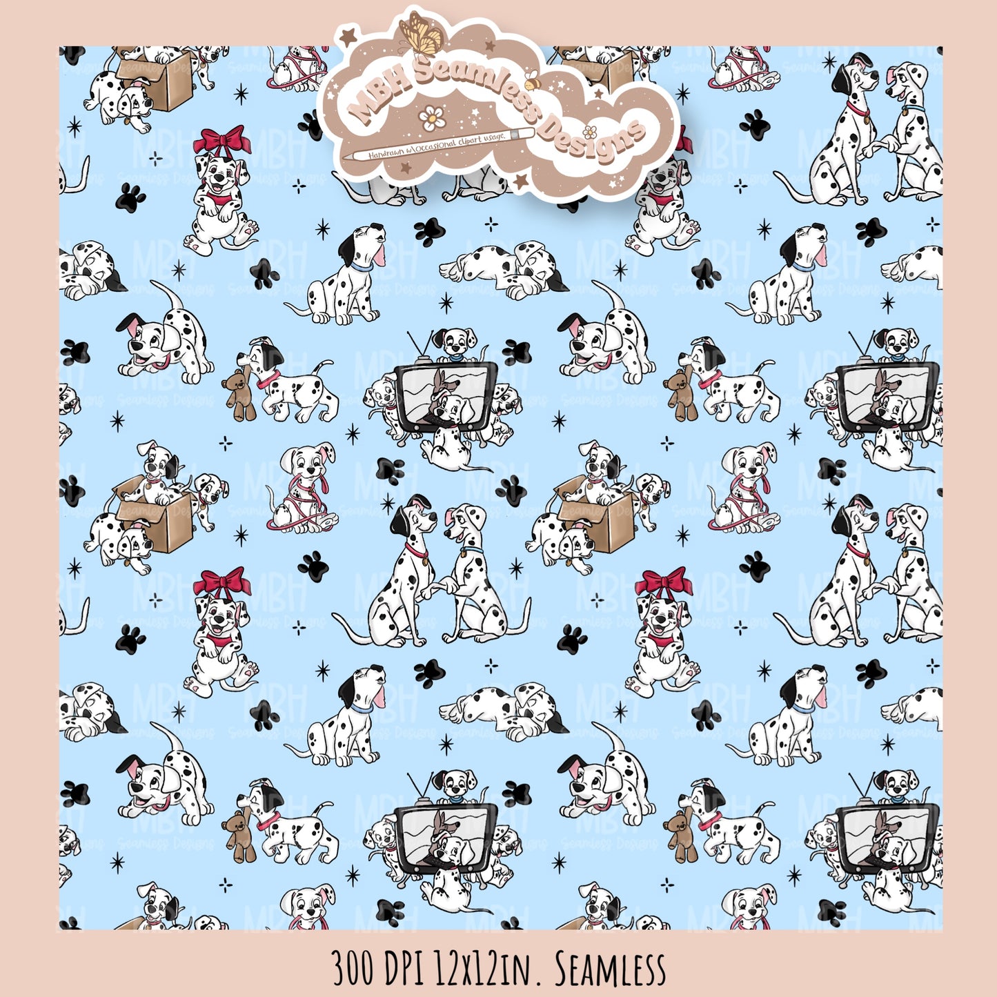 Starry Dalmatians Seamless Pattern // Multiple Colorway Options