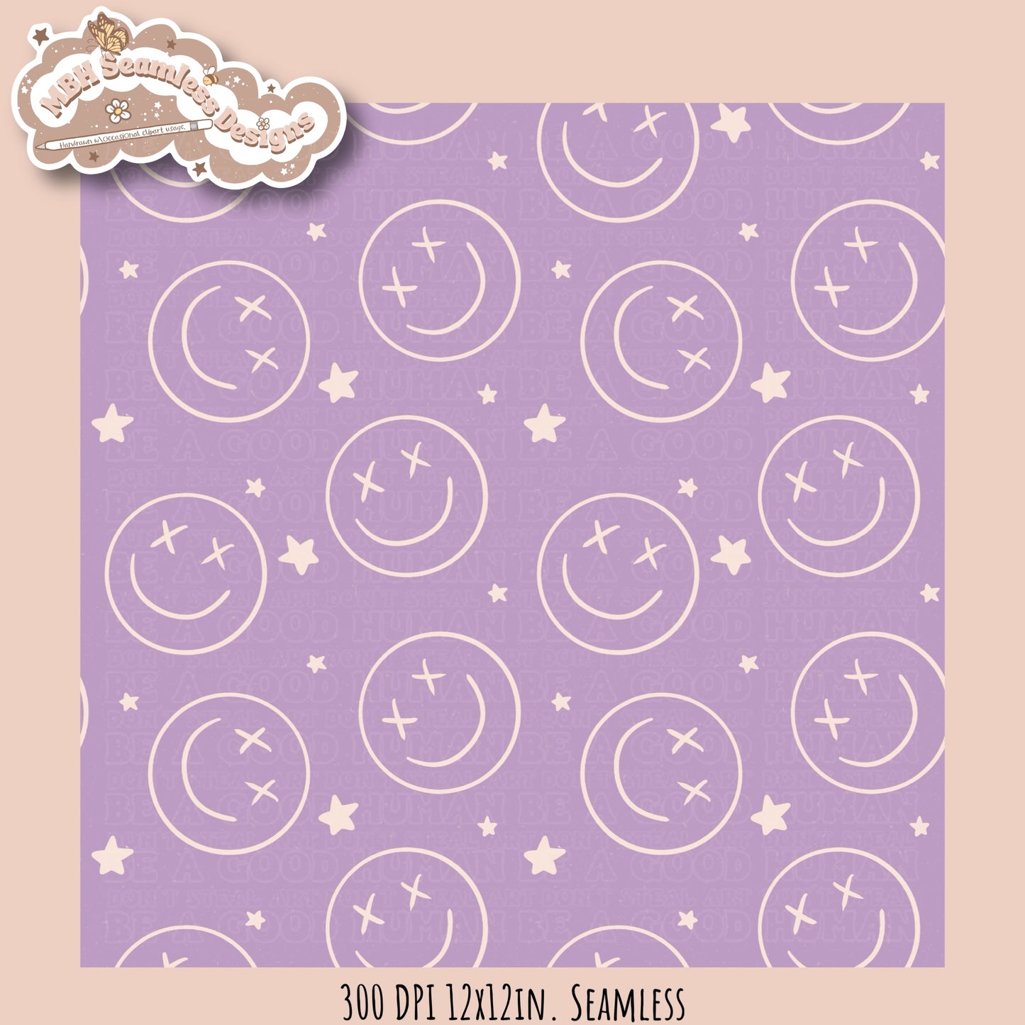 Starry Smiley Faces Seamless Pattern MULTIPLE COLORWAYS