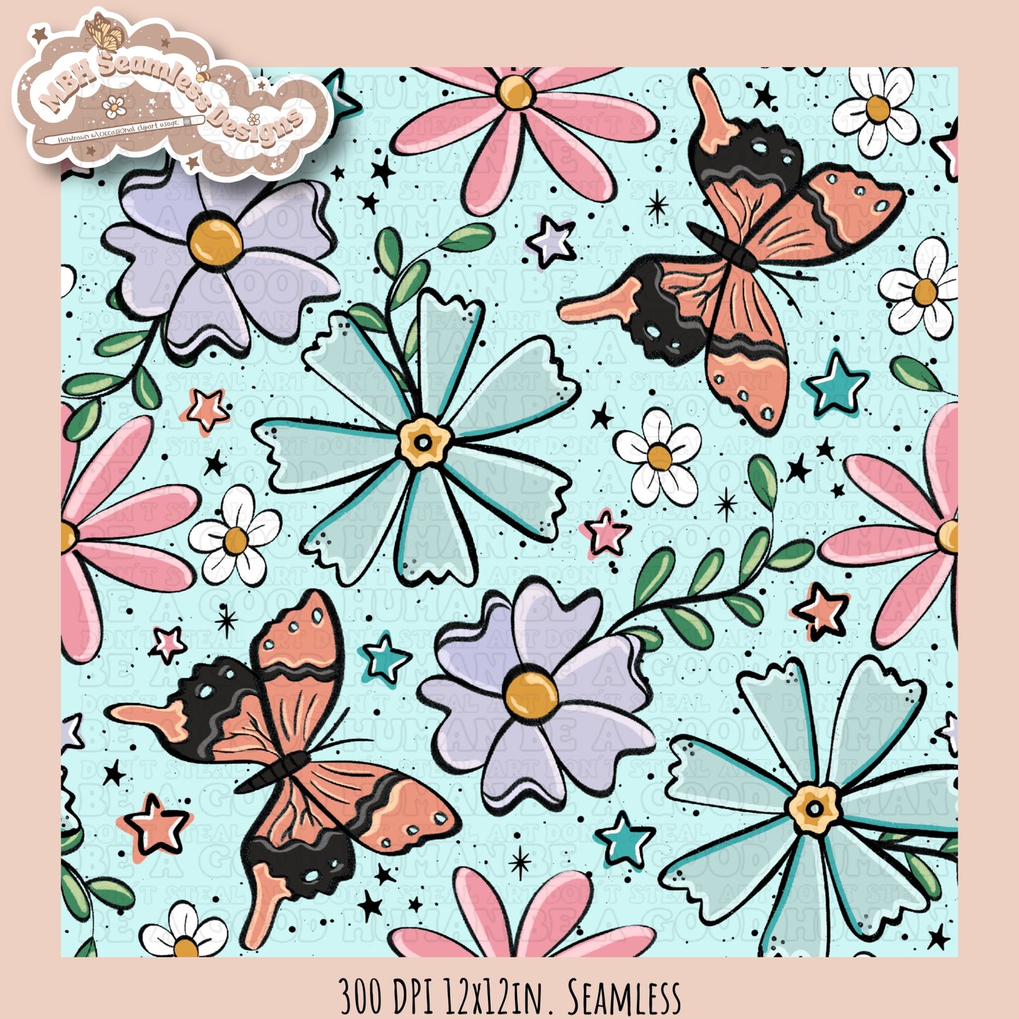 Spring Butterfly Floral Seamless Pattern MULTIPLE COLORWAYS