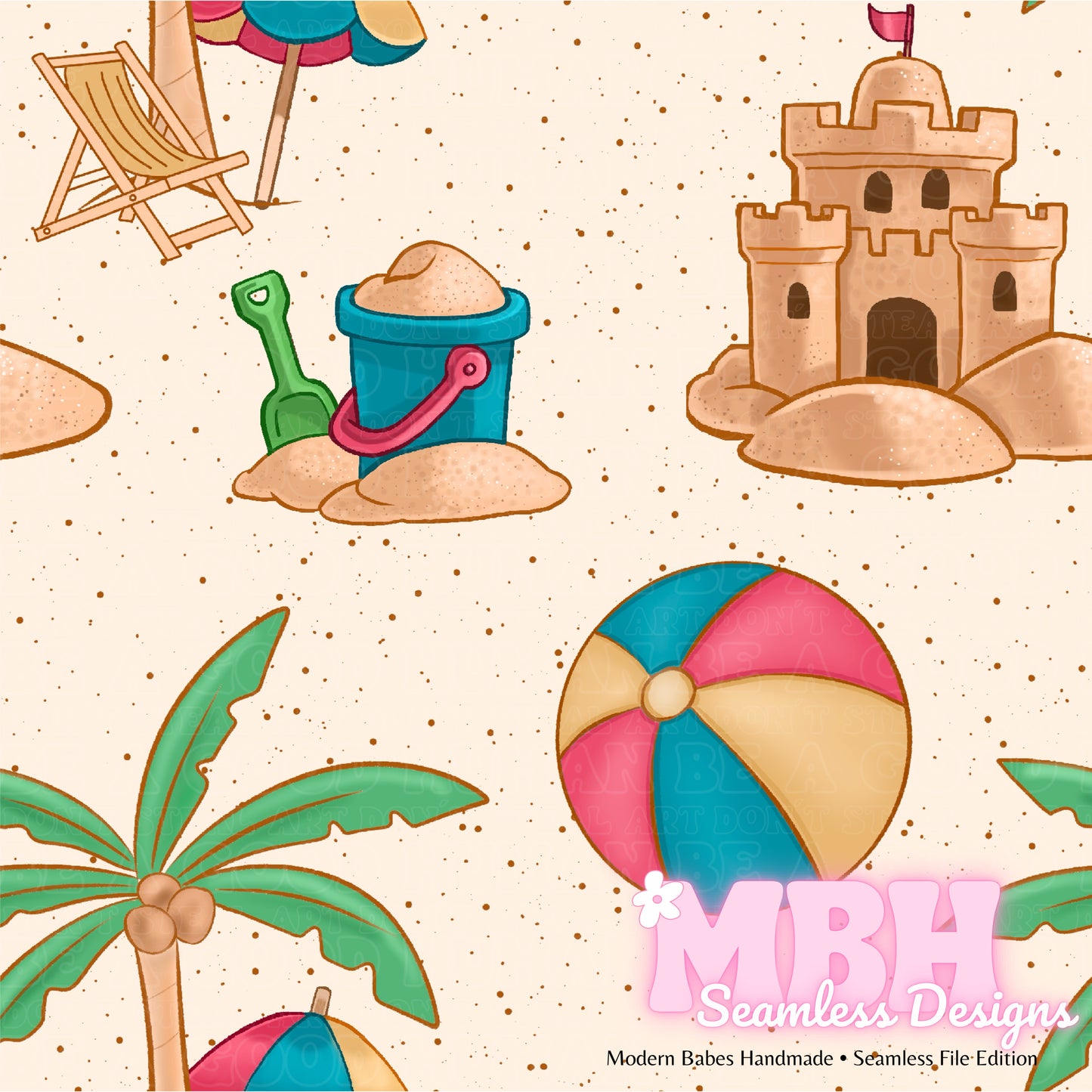 Sandcastles and Beachballs Seamless Pattern MULTIPLE COLORWAYS